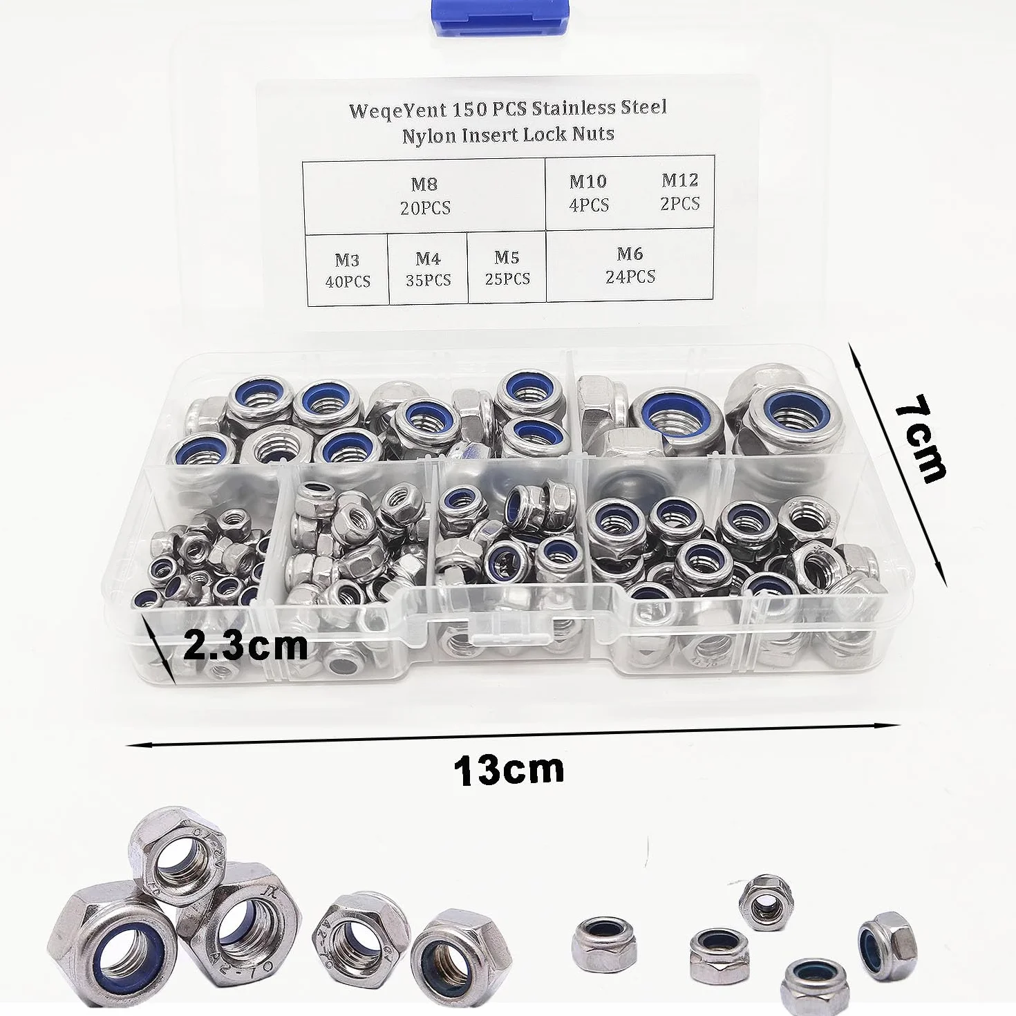 Dadi Autobloccanti M12 M10 M8 M6 M5 M4 M3 Acciaio Inox con Inserti Nylon Argento