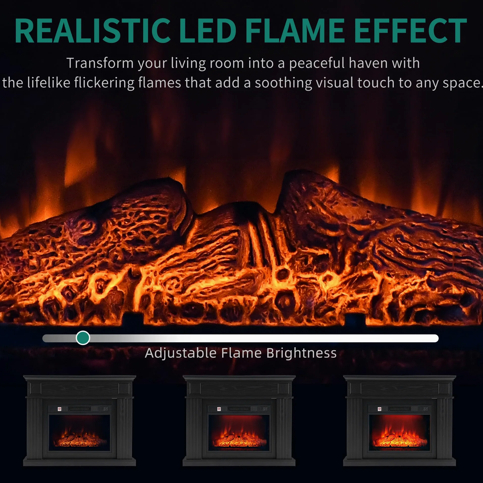 YITAHOME 39 Camino Elettrico da Terra, Effetto Fuoco 3D, Timer, Nero | Camino Finto Decorativo LED d'ambiente, Caminetto Elettrico da Terra con termostato e telecomando, 100X26X80.5CM