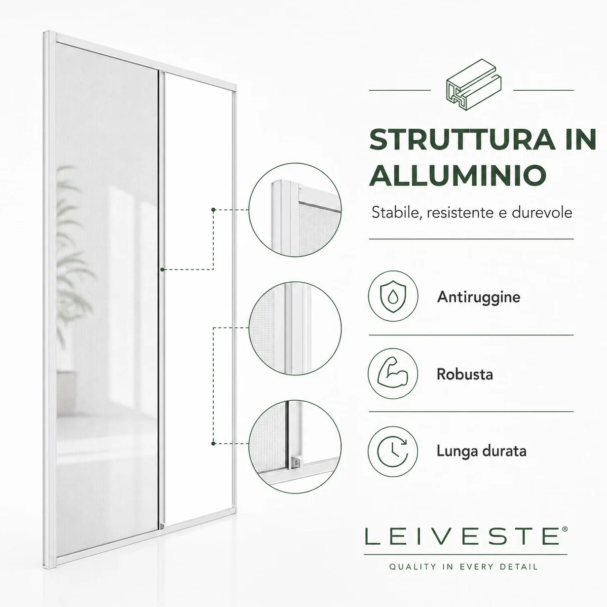 LEIVESTE Zanzariera a Rullo Riducibile per Porta Finestra in Alluminio 140 x 250 cm Bianco