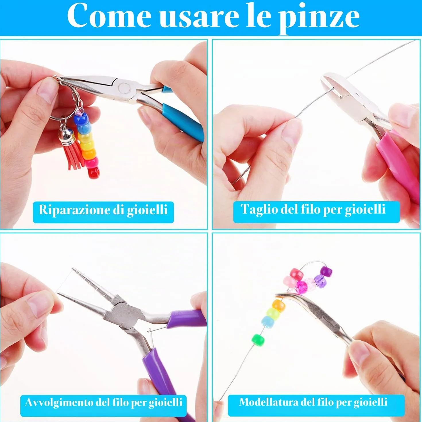 Shynek Set 4 Pinze per Gioielli: Naso a Catena, Rotonde, Tagliafili, Becco Piegato
