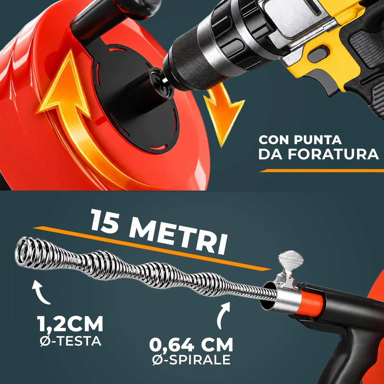 Meisterfaktur Spirale per pulizia tubi 15 m tamburo acciaio