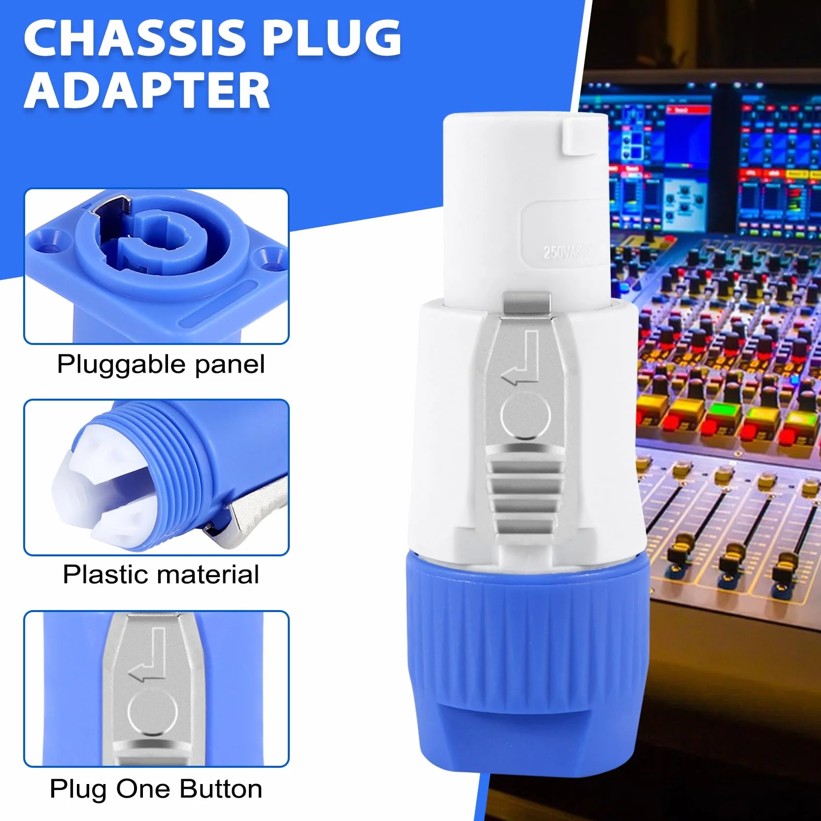 Set di 10 adattatori audio NAC3FCA + NAC3MPA-1 PowerCon - Connessioni professionali a 3 per amplificatore e mixer (+ blu)