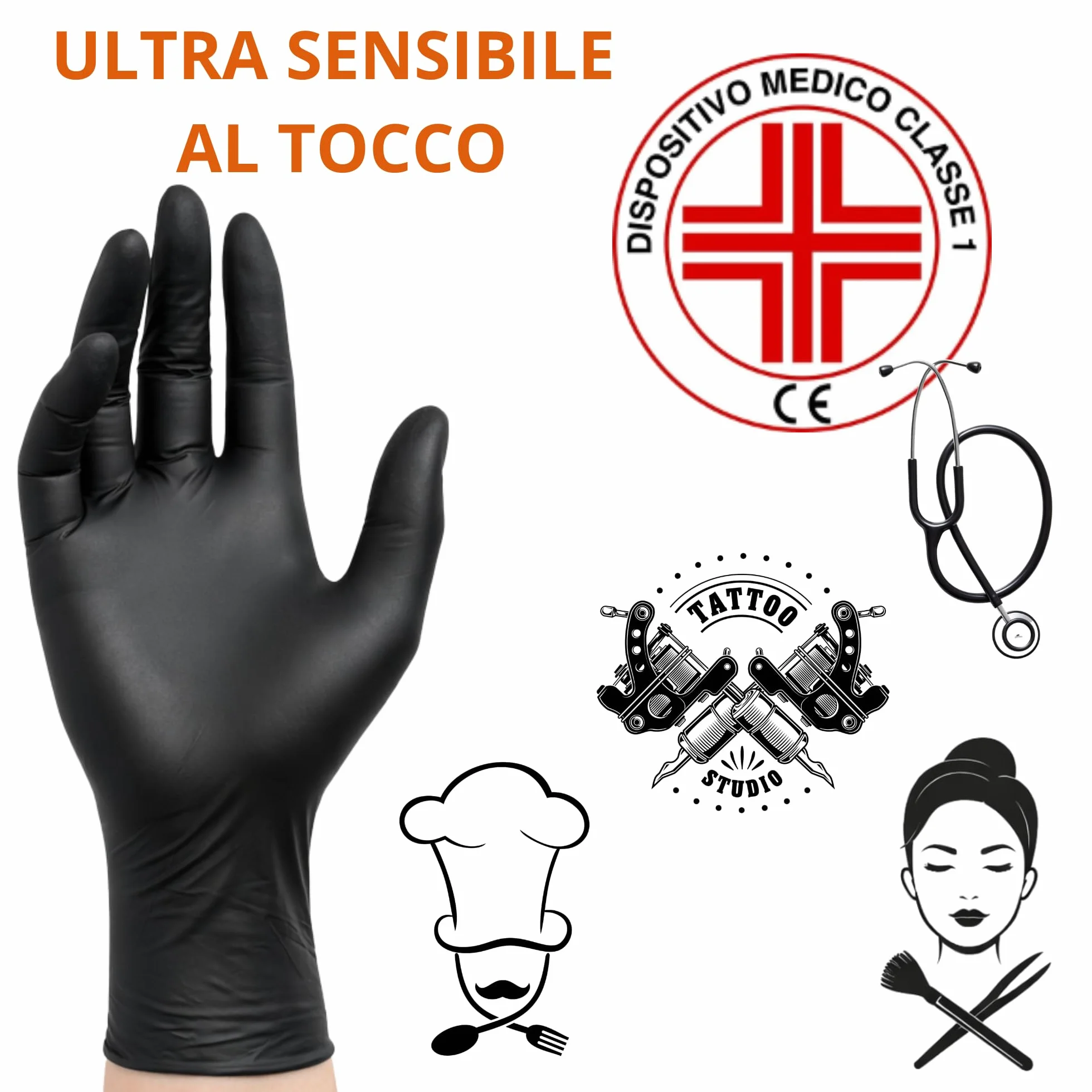 S&S-Medical Guanti in Nitrile Neri Senza Polvere Monouso Ipoallergenici Dispositivo Medico (100, L)