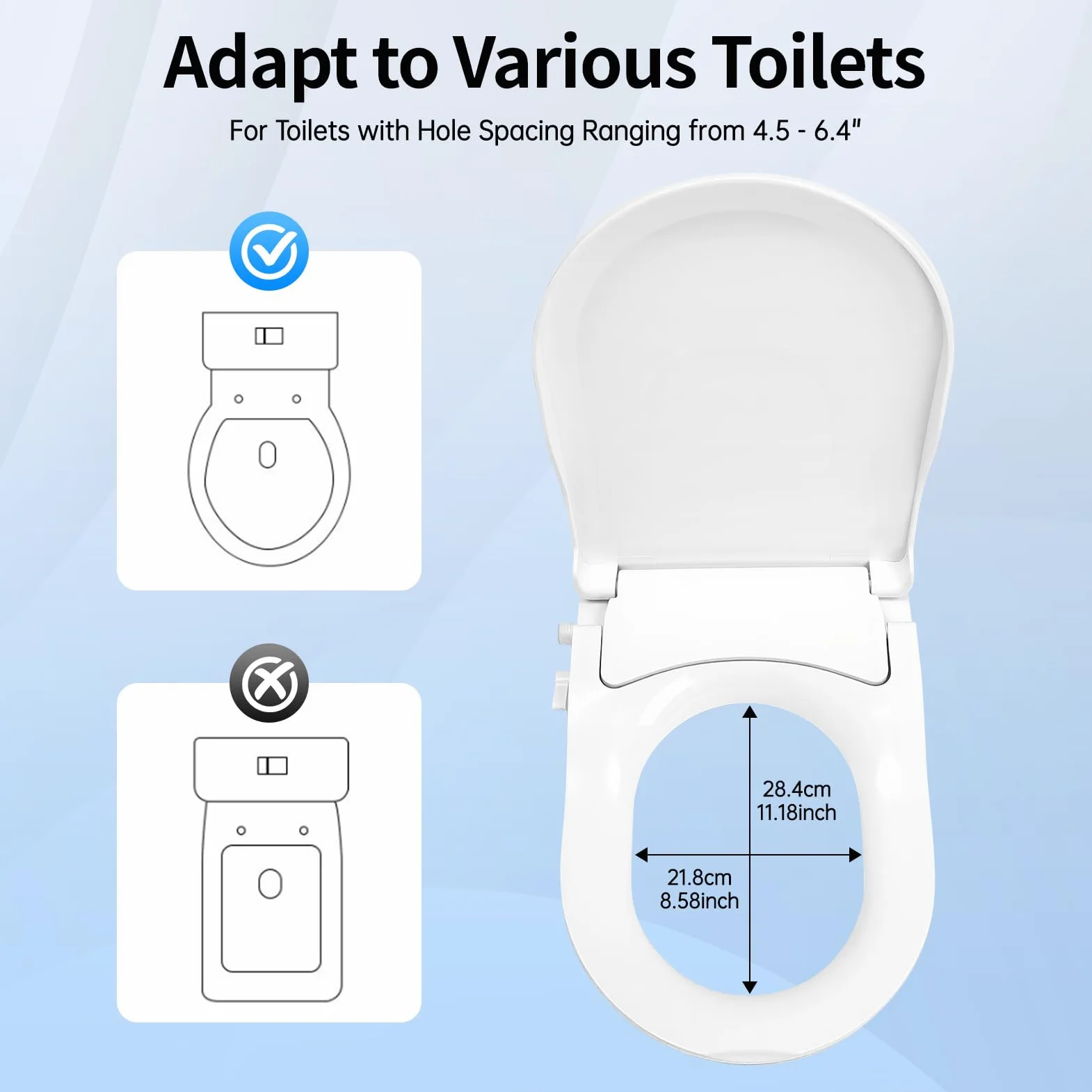 Sedile WC a forma di D, sedile WC con doccetta doppio ugello, sedile WC ecologico senza carta, lavaggio donna e igiene intima, ideale per bagno durevole, lunetta da toilette universale, bianco
