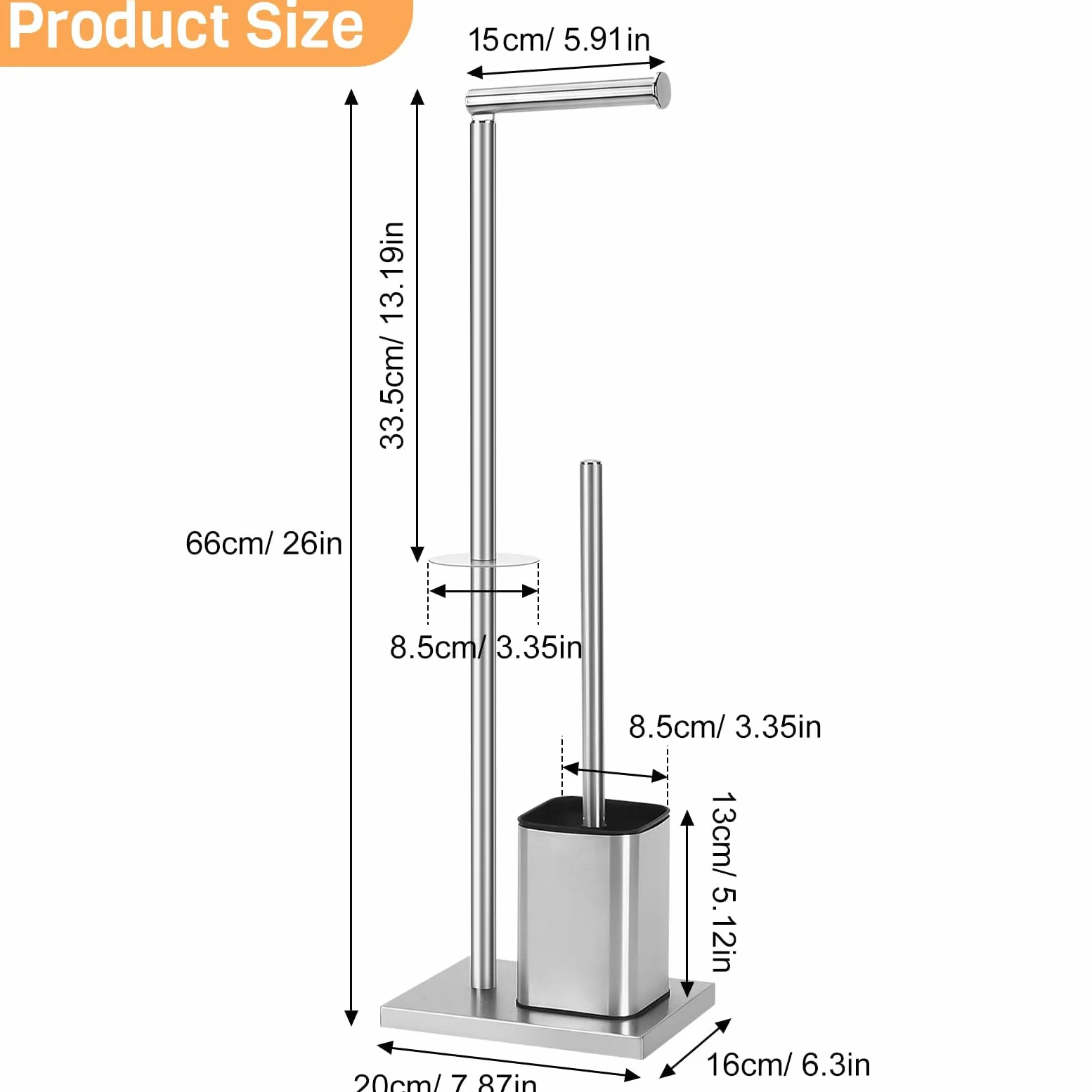 Topsky Portarotolo di carta igienica autoportante con scopino per WC, supporto per rotolo di carta igienica in acciaio inox, scopino e supporto per bagno (argento)