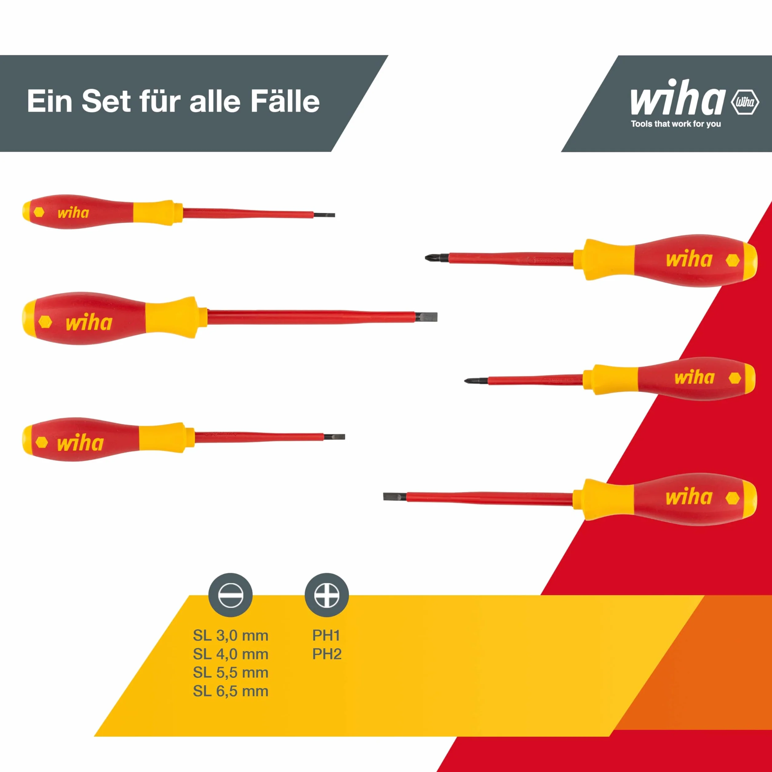Wiha Juego de destornilladores SoftFinish® electric ranurados, Phillips, de 6 unid (00833)