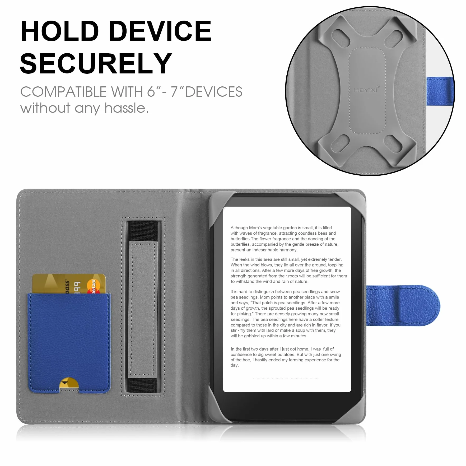 HoYiXi Universale Custodia per 6.8 pollice,7 pollice eReader Compatibilità Kindle Paperwhite/Kobo Clara HD/Kobo Clara 2E/PocketBook/Tolino/Sony 6”-6.8“ E-Book Reader Cover Case,blu