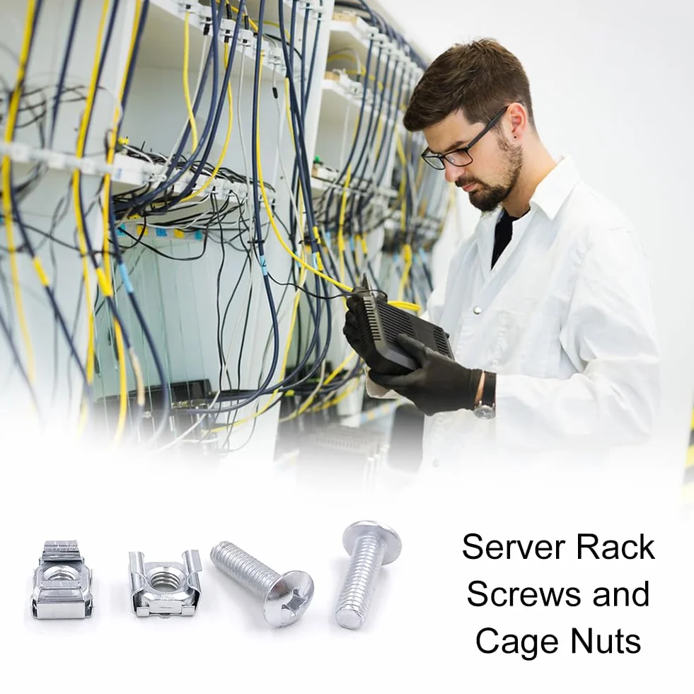 Viti e Dadi in Gabbia M6 per Armadio Rack, Set da 55 Pezzi per Patch Panel e Server