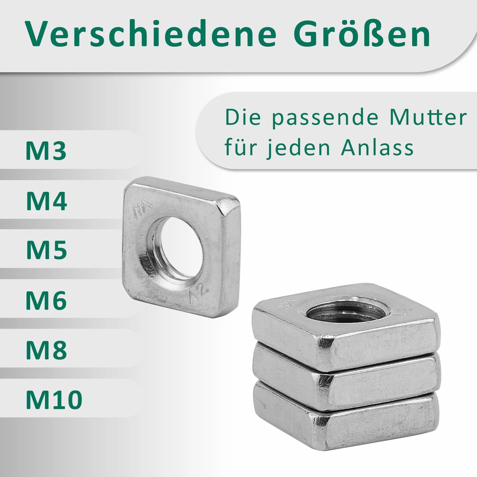 Dadi quadrati M5 DIN 562 Acciaio Inox A2 V2A forma bassa antiruggine