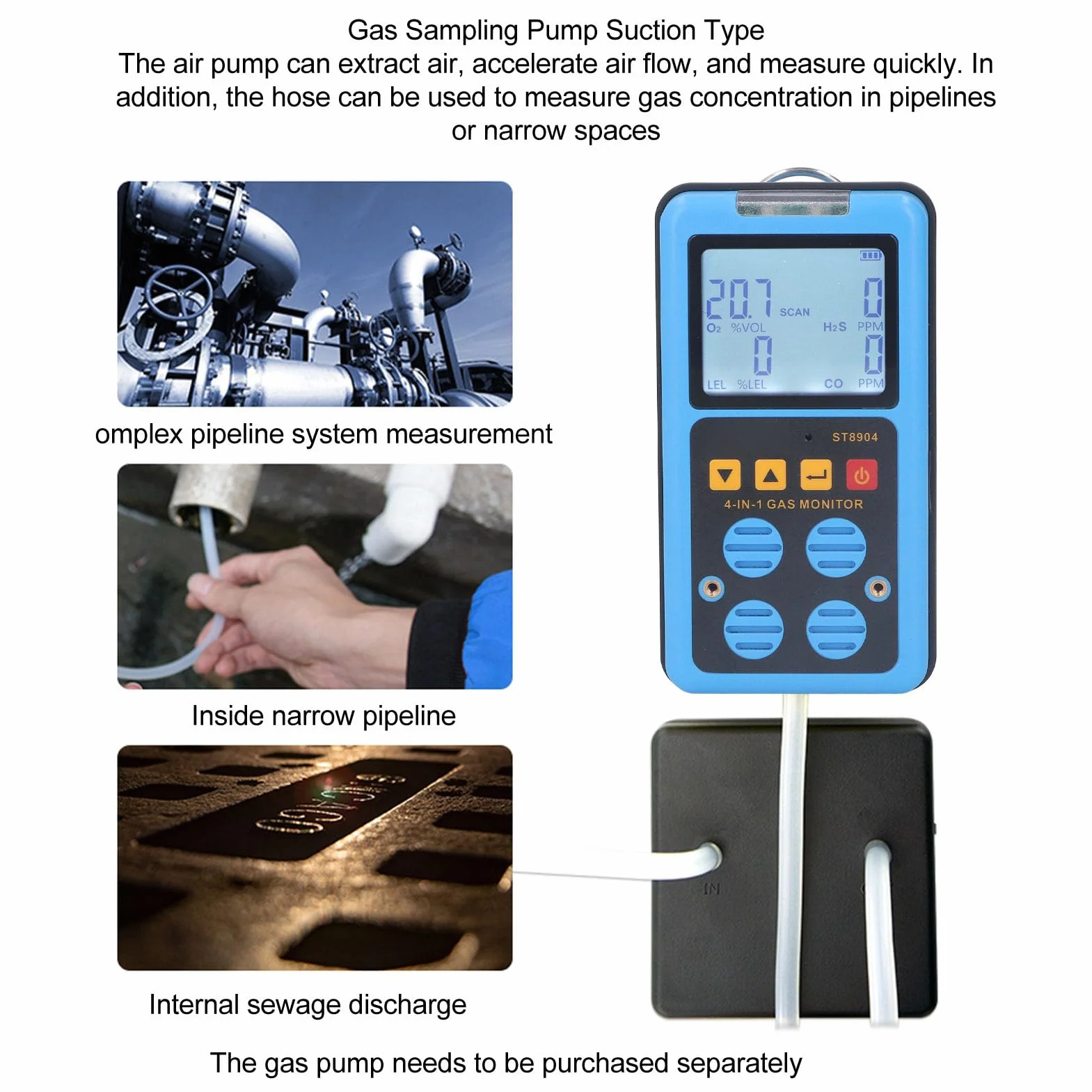 Jeffergarden Rilevatore di Gas Monitor Multigas Portatile, ABS con Allarmi Sensibili, Misura CO H2S O2 LEL, Ideale per la Sicurezza Domestica e Lavorativa