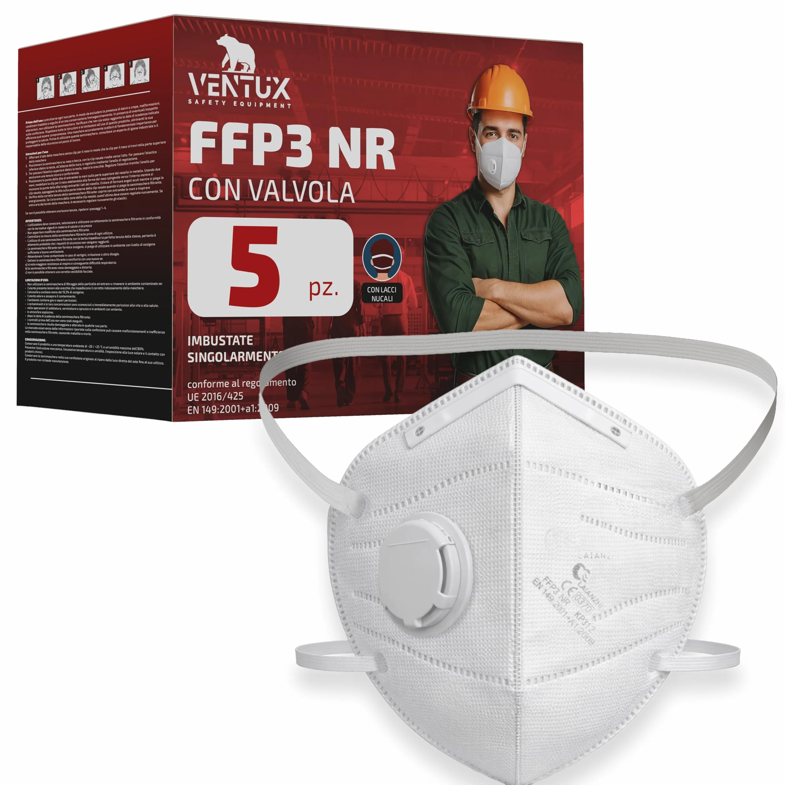 Mascherina FFP3 con valvola Alta protezione respiratoria filtrazione Confortevole ergonomica