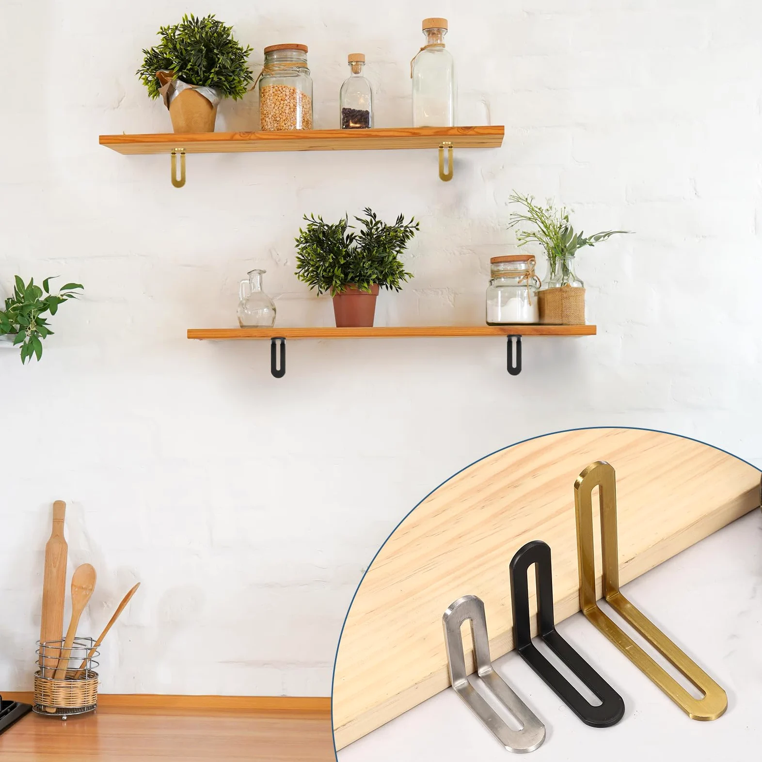 QUARKZMAN 8 Pezzi Staffe Angolari Regolabili A L 3.1"x0.7"x3.1" Acciaio Oro | Con Fessure, 90 Gradi, Per Scaffalature Costruzione Mobili In Legno
