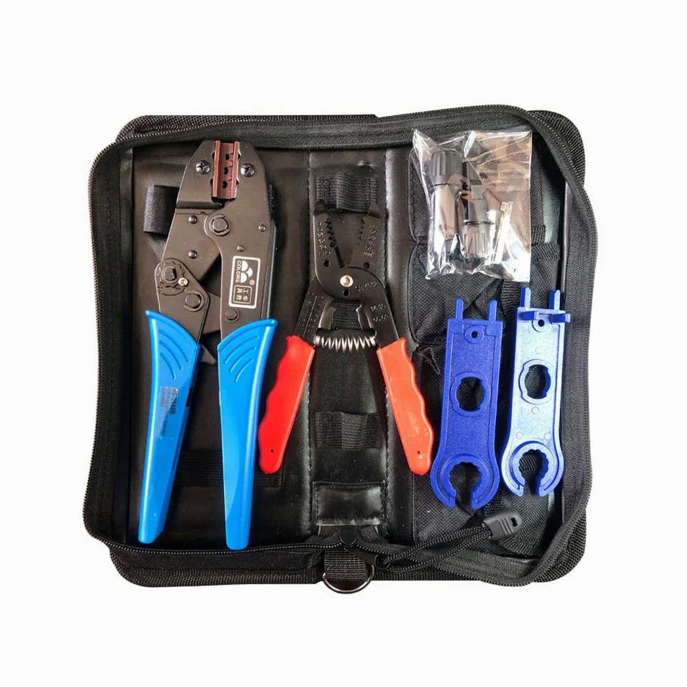 Set di strumenti di crimpatura per connettori per cavi per pannelli solari M-C Style Quattro Dimensioni 2.5/4/6 mm2 2 pinze crimpatrici 2 chiavi dritte una coppia di connettori maschio/femmina