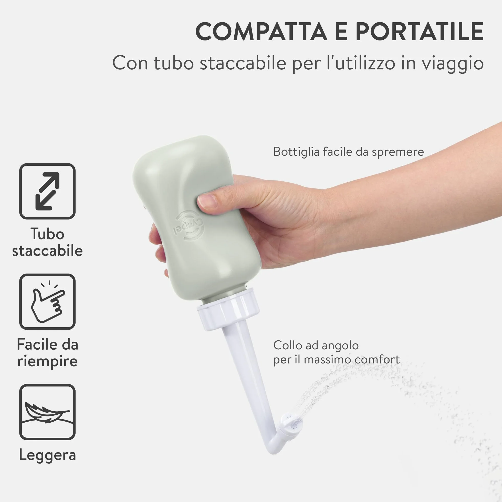 Cynpel Bidet Portatile Post Parto Pieghevole - Peri Bottle Emorroidi Antigoccia Grigio