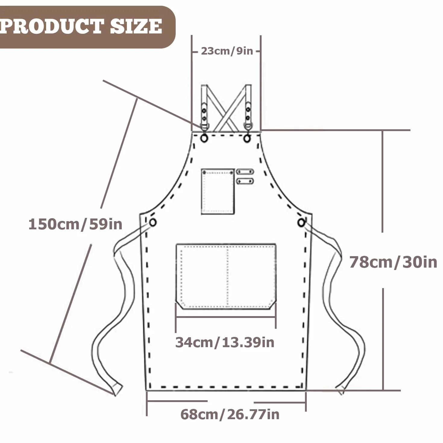 Grembiule da Lavoro Uomo in Tela, 68 * 78cm Grembiule da saldatura con Tasche per Attrezzi, Grembiule Donna/Uomo Durevole di Tela per Giardino,Cucina,Garage(Marrone)