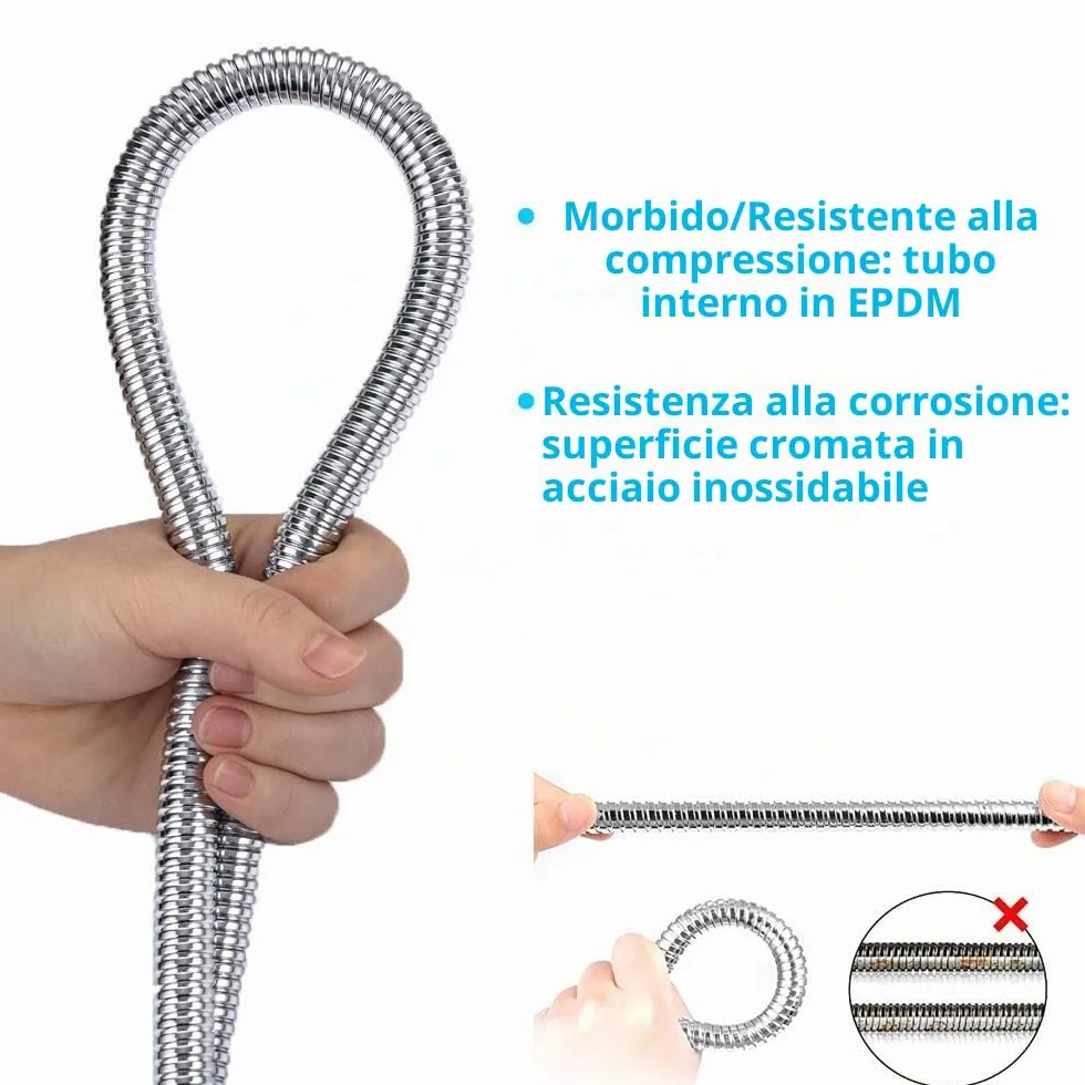 ONECE Tubo Flessibile Doccia 3 m in Acciaio Inox, Cavo Soffione Universale, Antitorsione, Adatto a Tutti i Soffione Doccia, Interfaccia Universale Standard G1/2, Cromato, Argento