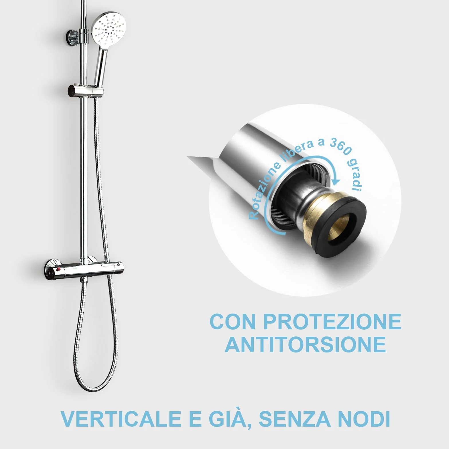 OFFO Tubo Doccia Flessibile 3 Metri, Con protezione Antitorsione,Flessibile Doccia in Acciaio Inox, Tubo Doccia di Ricambio ad Alta pressione, per Rubinetteria Bagno,Argento Brillante