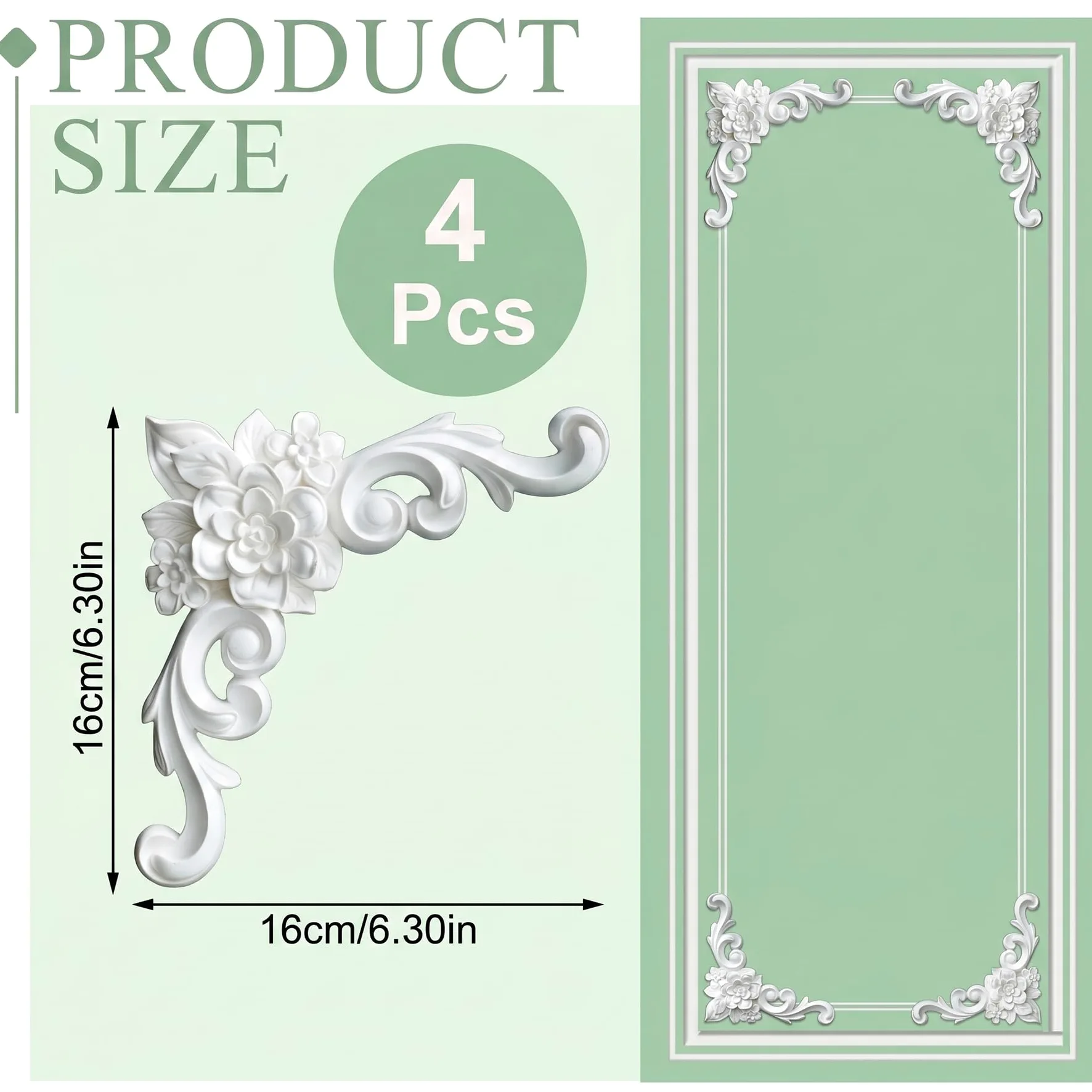 4 PCS Angolari Decorativi per Pareti E Soffitti in PU Modanature Angolari 3D con Decorazioni Floreali Profili Decorativi Verniciabili per Cornici E Angoli Elegante Finitura