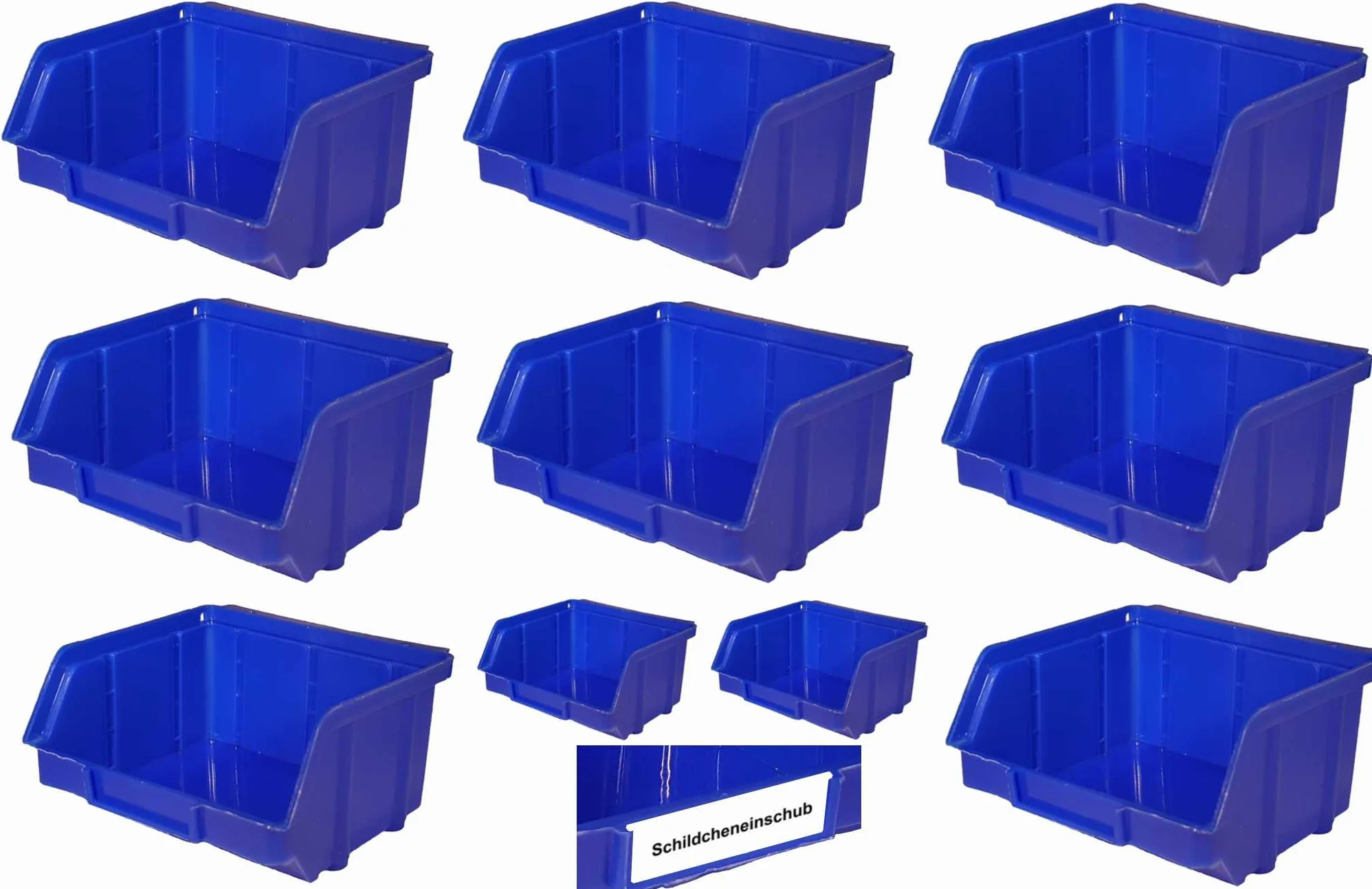 Scatole impilabili blu PP 90 pezzi 102x96x52 mm con gancio