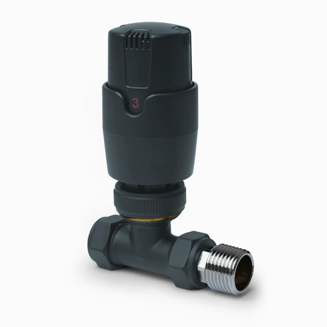 TRV - Valvole termostatiche diritte per termosifone, colore antracite, 15 mm x 1/2", set di due
