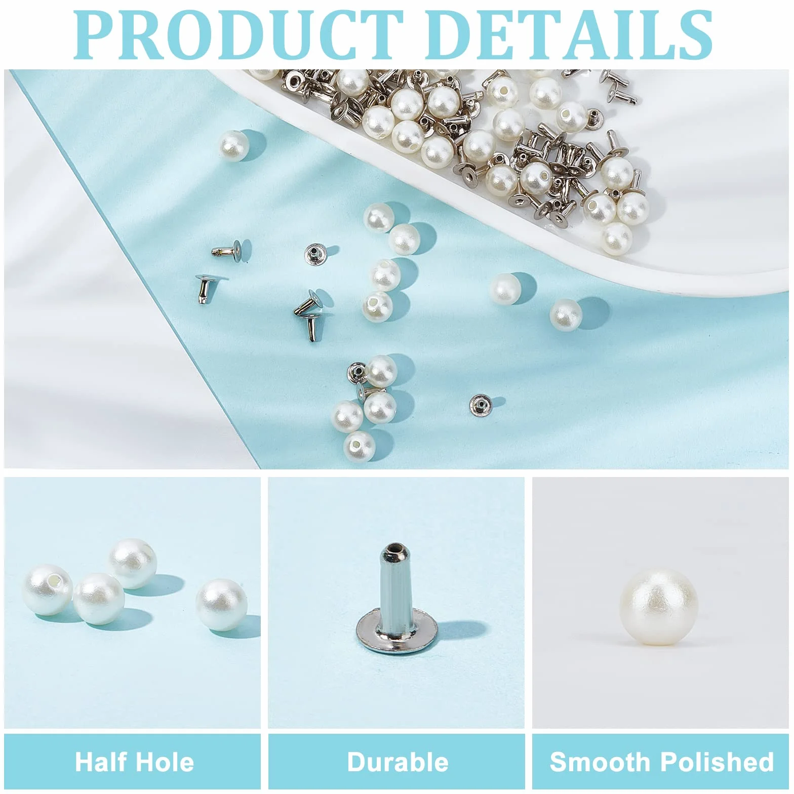 GORGECRAFT 100 Set 6 mm Perla Rivetti Borchie Bottoni Rotondi Bianchi Plastica Kit Abbigliamento