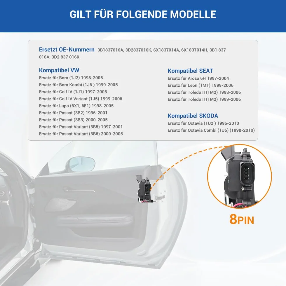 Techie Motore di regolazione per porta, compatibile con Arosa 1997-2004 Octavia I 1996-2010 B ora 1998-2013 Golf IV 1997-2006 Pas SAT 1996-2005 (anteriore sinistra)