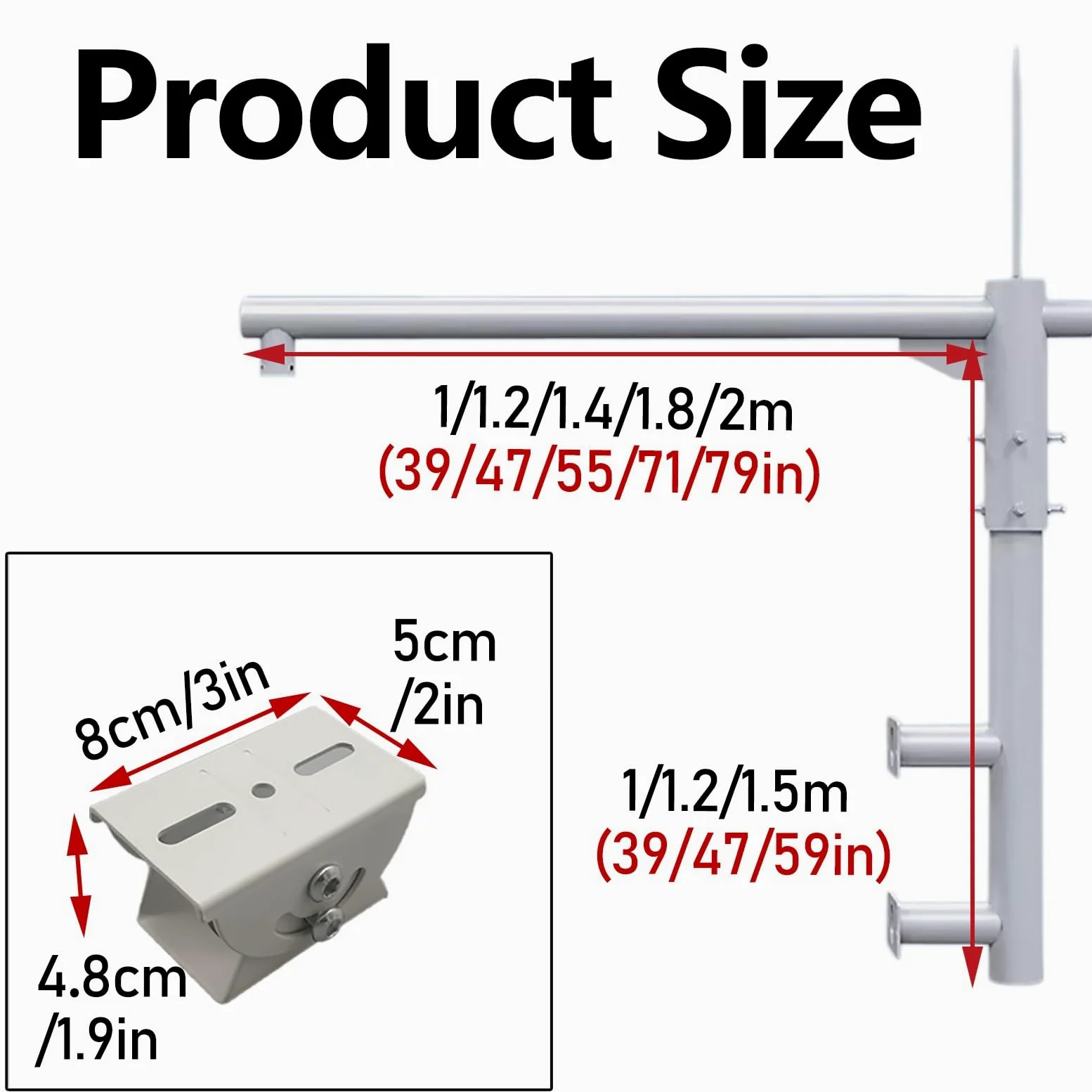 staffa per telecamera esterna Supporto universale per palo per telecamera, estensione per palo per telecamera di sicurezza Bullet/Dome, colonna porta palo per sorveglianza(L 1.2m/47in,H 1.2m/47in)