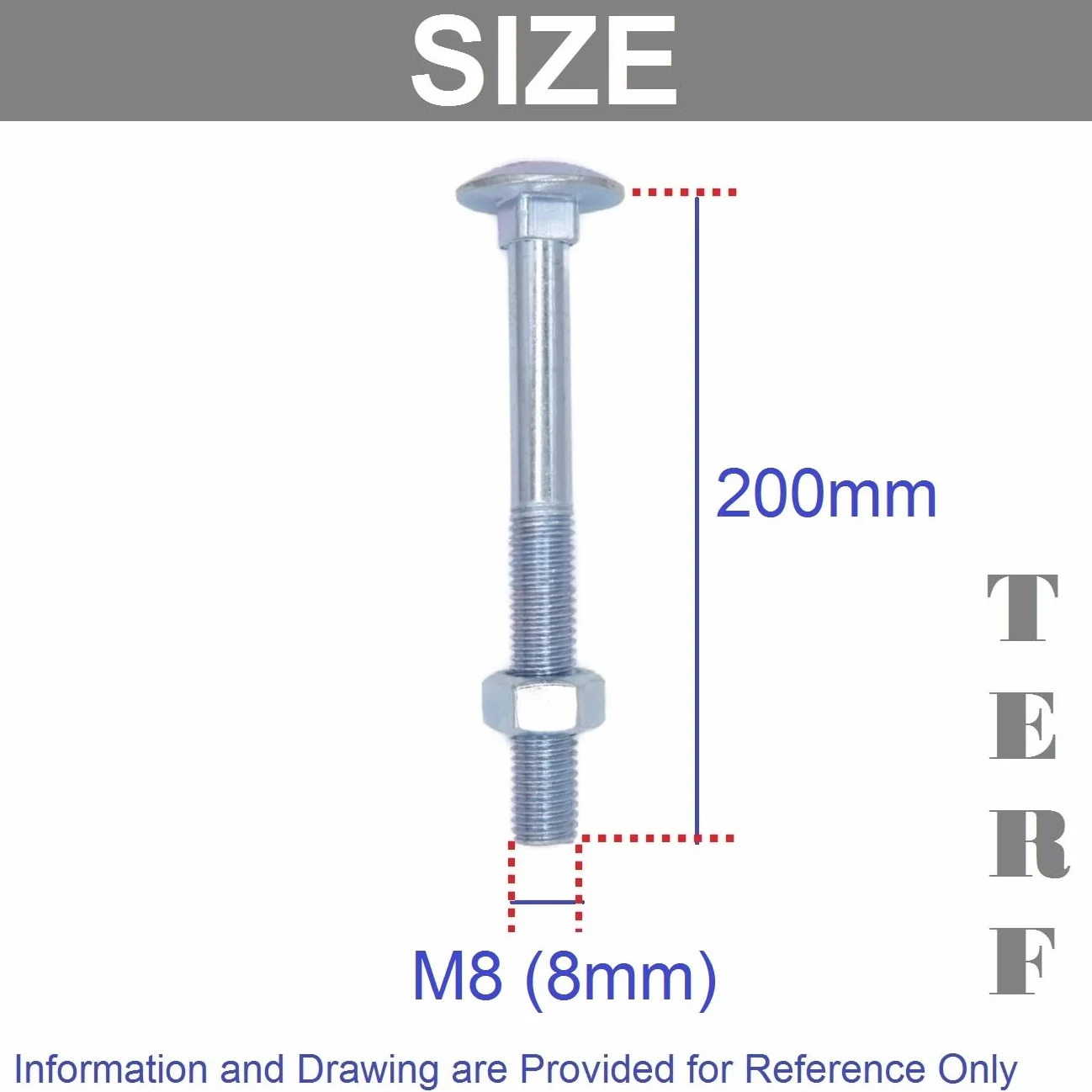 TERF M8 x 200 mm Bullone Quadrato e Dado M8 5 Pezzi per Carrozzeria