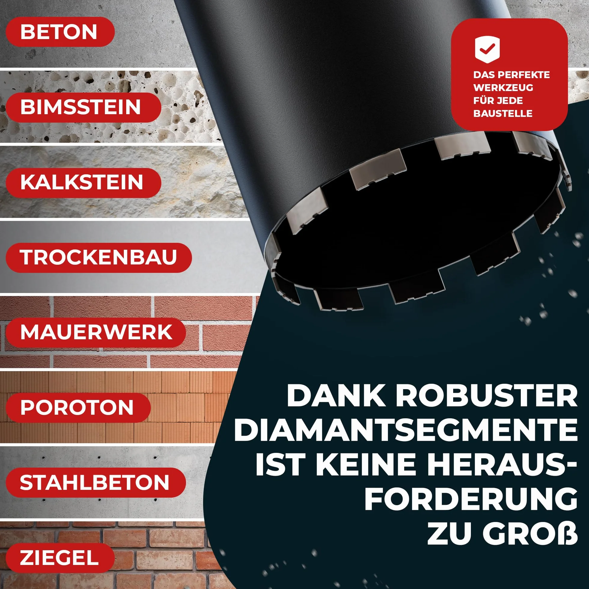 Fortura corona diamantata Ø42-182mm 400mm 1 ¼ pollici foratura a secco