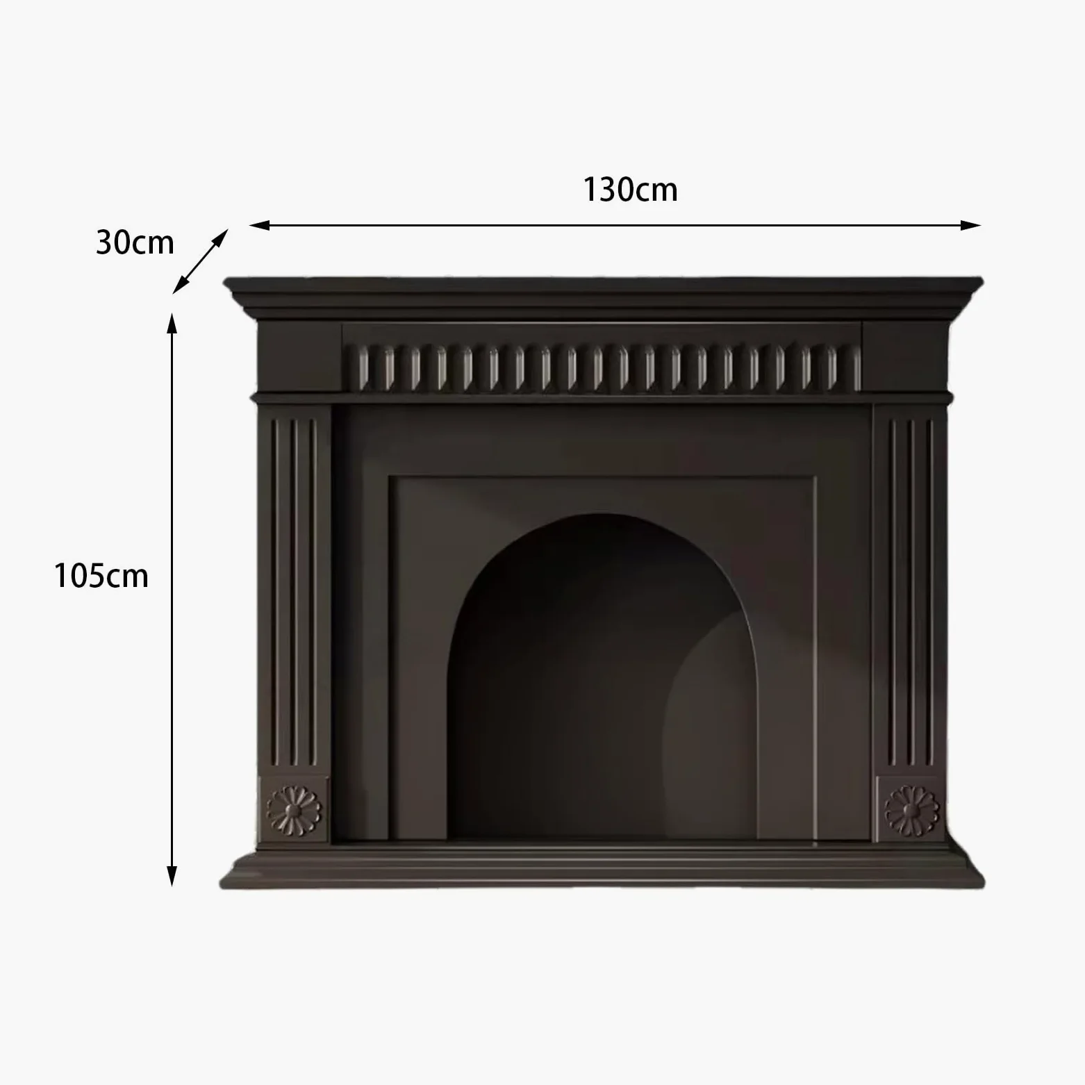 Cornice per caminetto Cornice Decorativa for caminetto in Legno massello ad Arco con Modanatura dentellata(Nero)