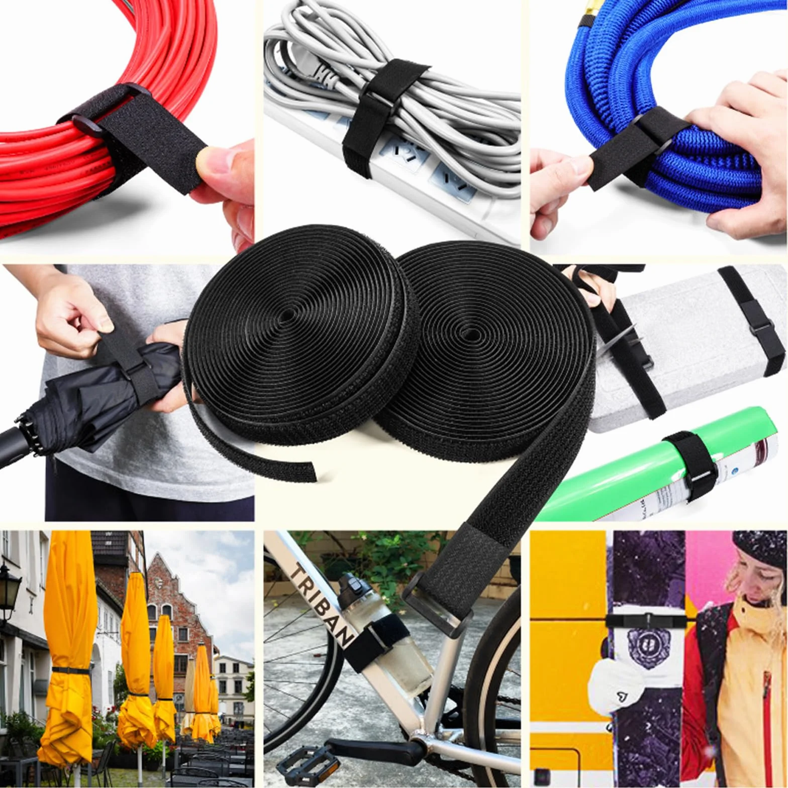 Cinghie regolabili per cavi 10 m fascette riutilizzabili gancio e anello organizer cavi 40 fibbie
