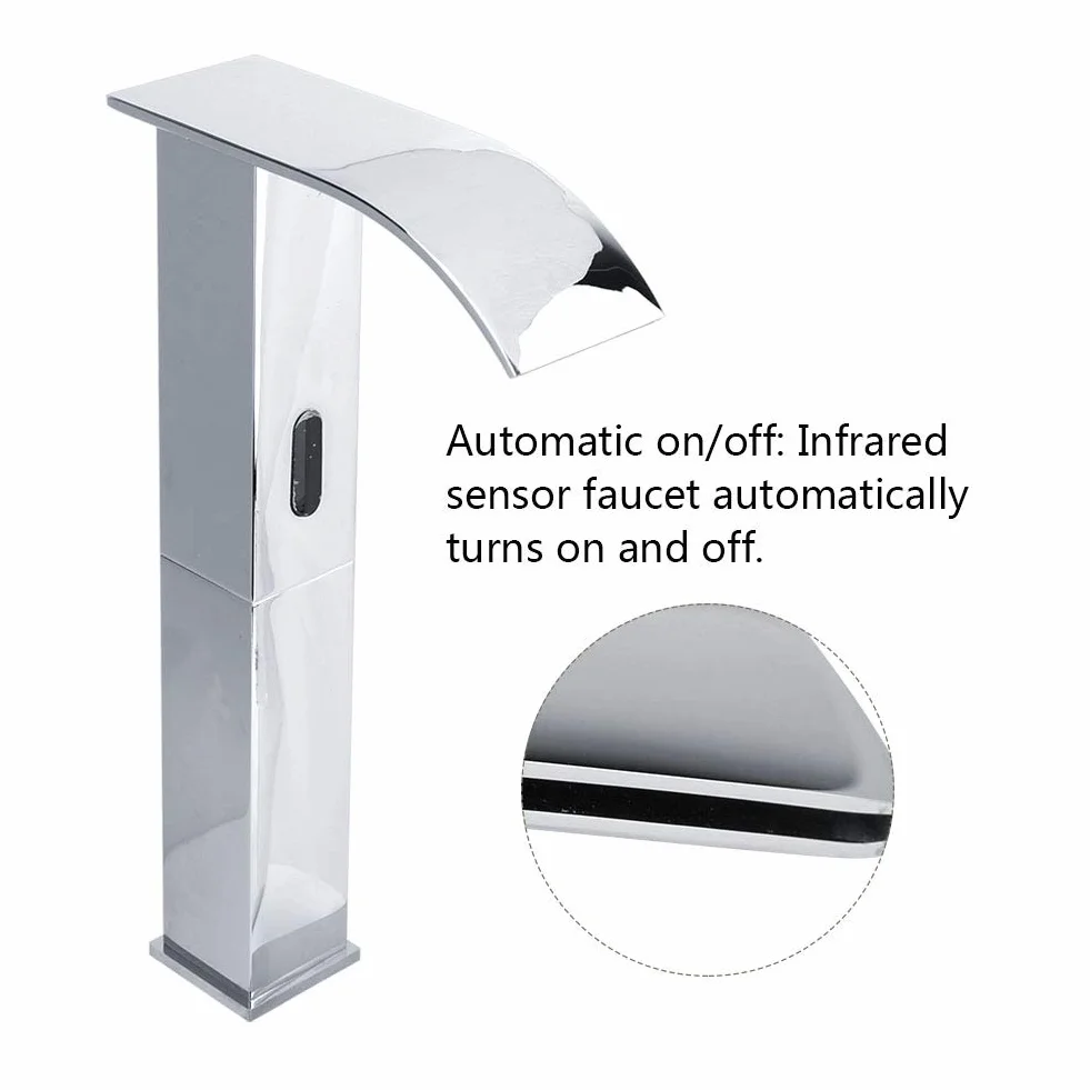 Rubinetto Lavabo Bagno con Sensore a Infrarossi Touchless Flusso a Cascata in Ottone Anticorrosione
