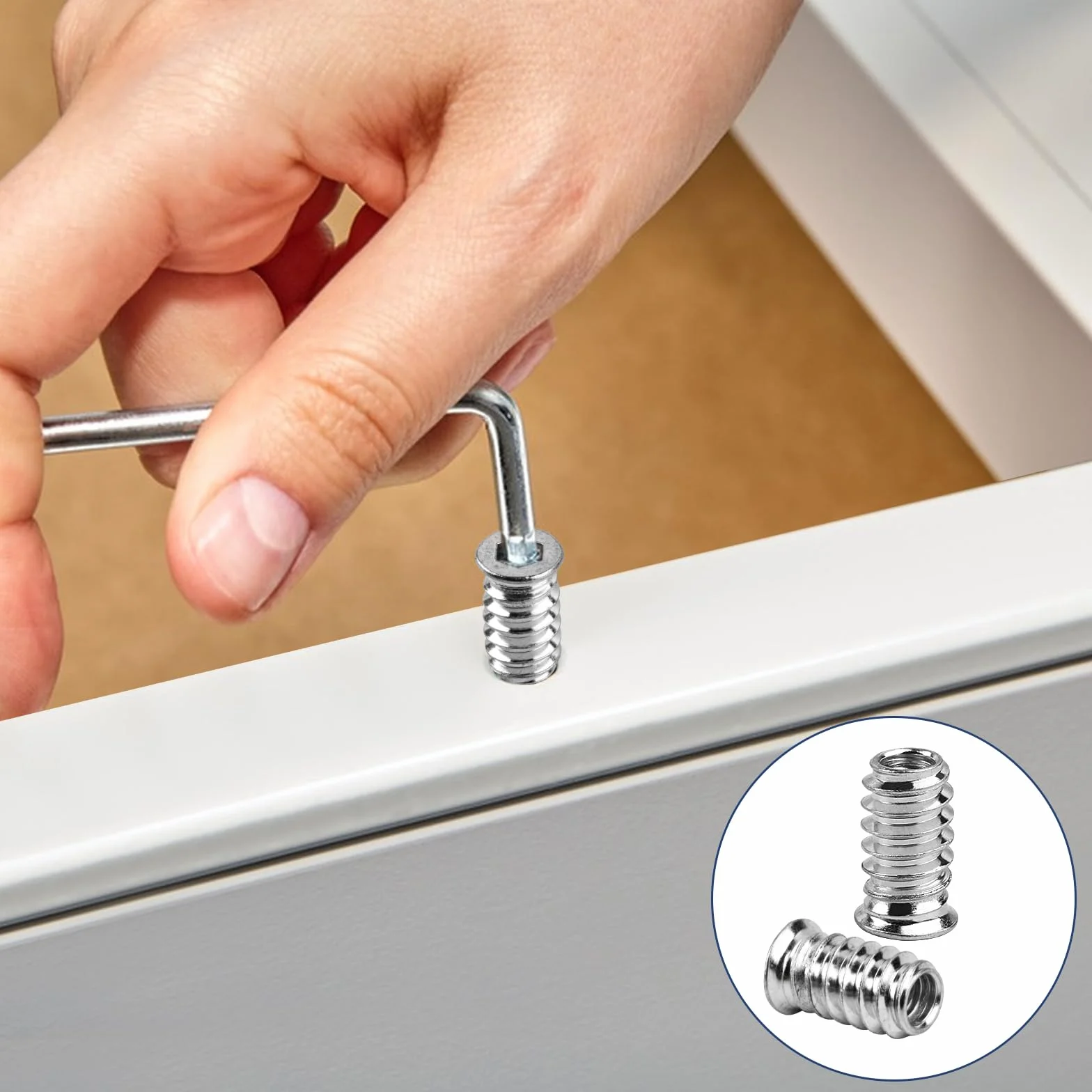 100 dadi di avvitamento M6 x 20 mm, inserto filettato in legno, inserti filettati in acciaio zincato, manicotto filettato a esagono incassato per mobili in legno