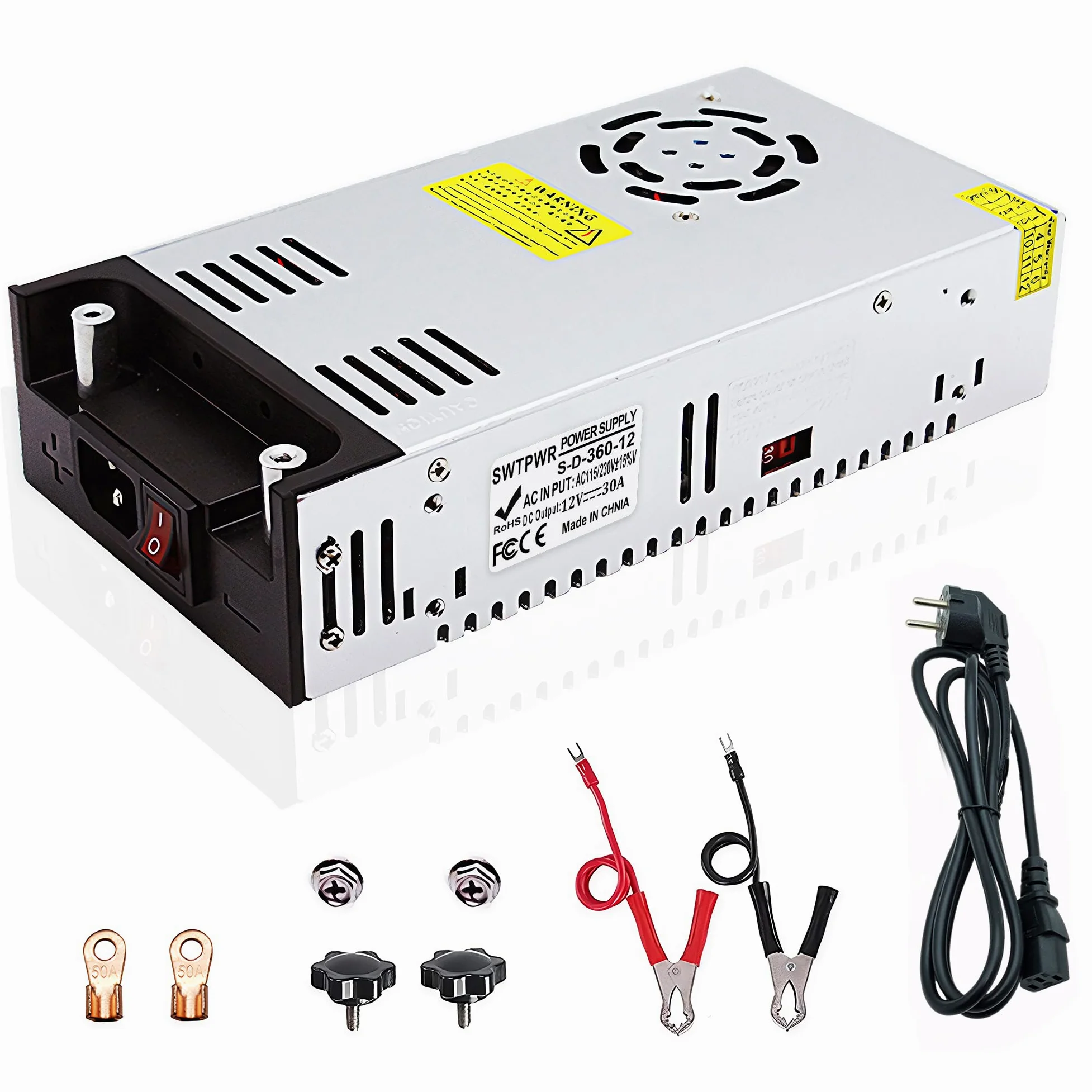 Alimentatore di rete da 12 V, 30 A, 360 W, trasformatore da 110 V/230 V AC a DC, trasformatore industriale per striscia luminosa a LED, CCTV, radio SMPS (DC12 V, 30 A, 360 W)