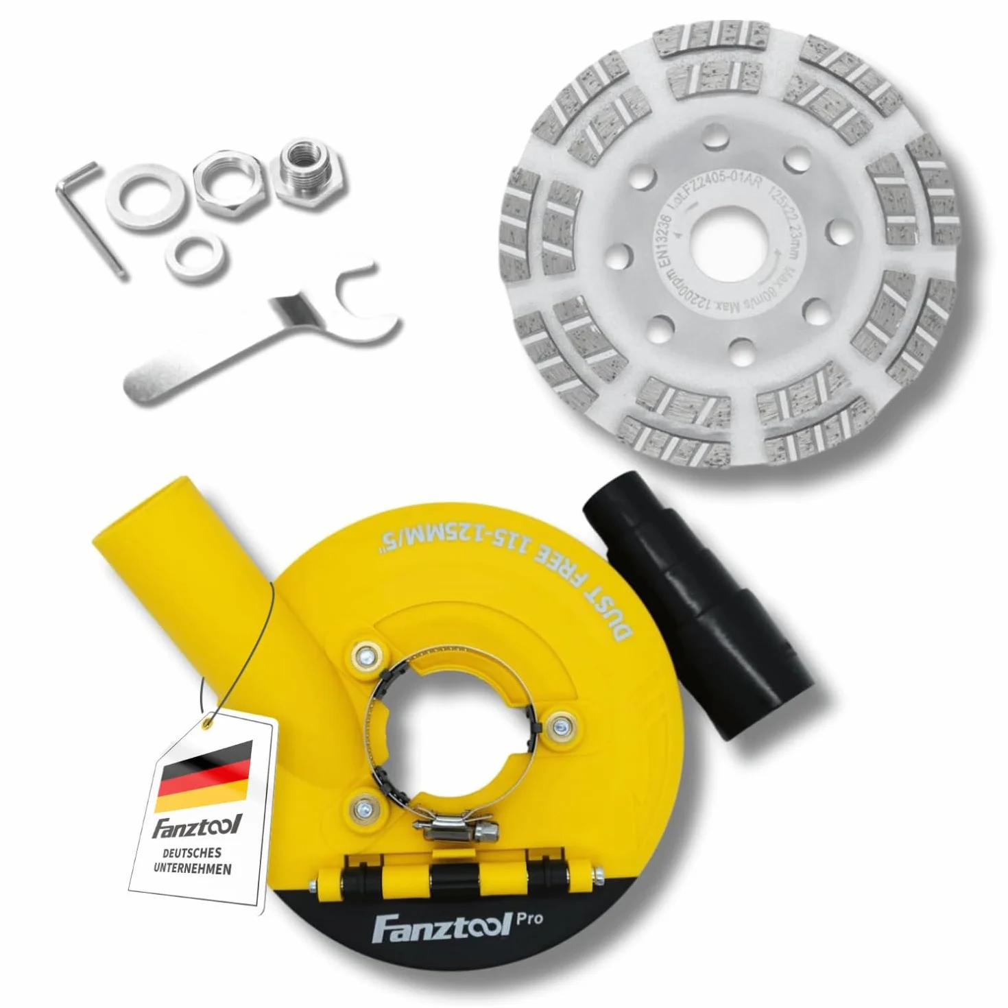 FANZTOOL Nuova Cuffia Aspirazione Smerigliatrice con Mola a Tazza Diamantata 125 mm