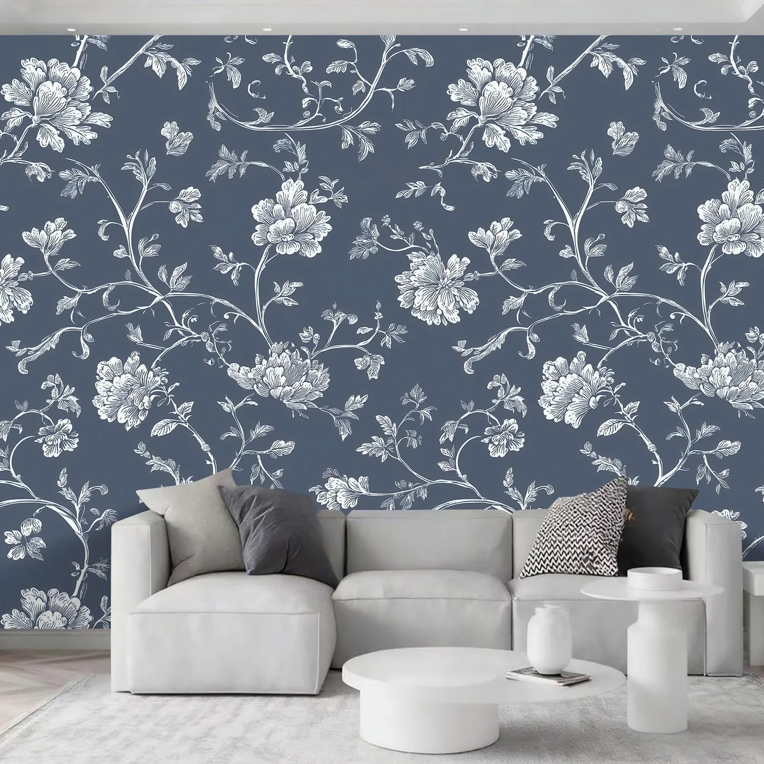 Carta da parati fotografica 3D in tessuto non tessuto, stile orientale, rampicante, floreale, blu, grigio, decorazione per soggiorno, camera dei bambini e interni di casa, 500 x 280 cm