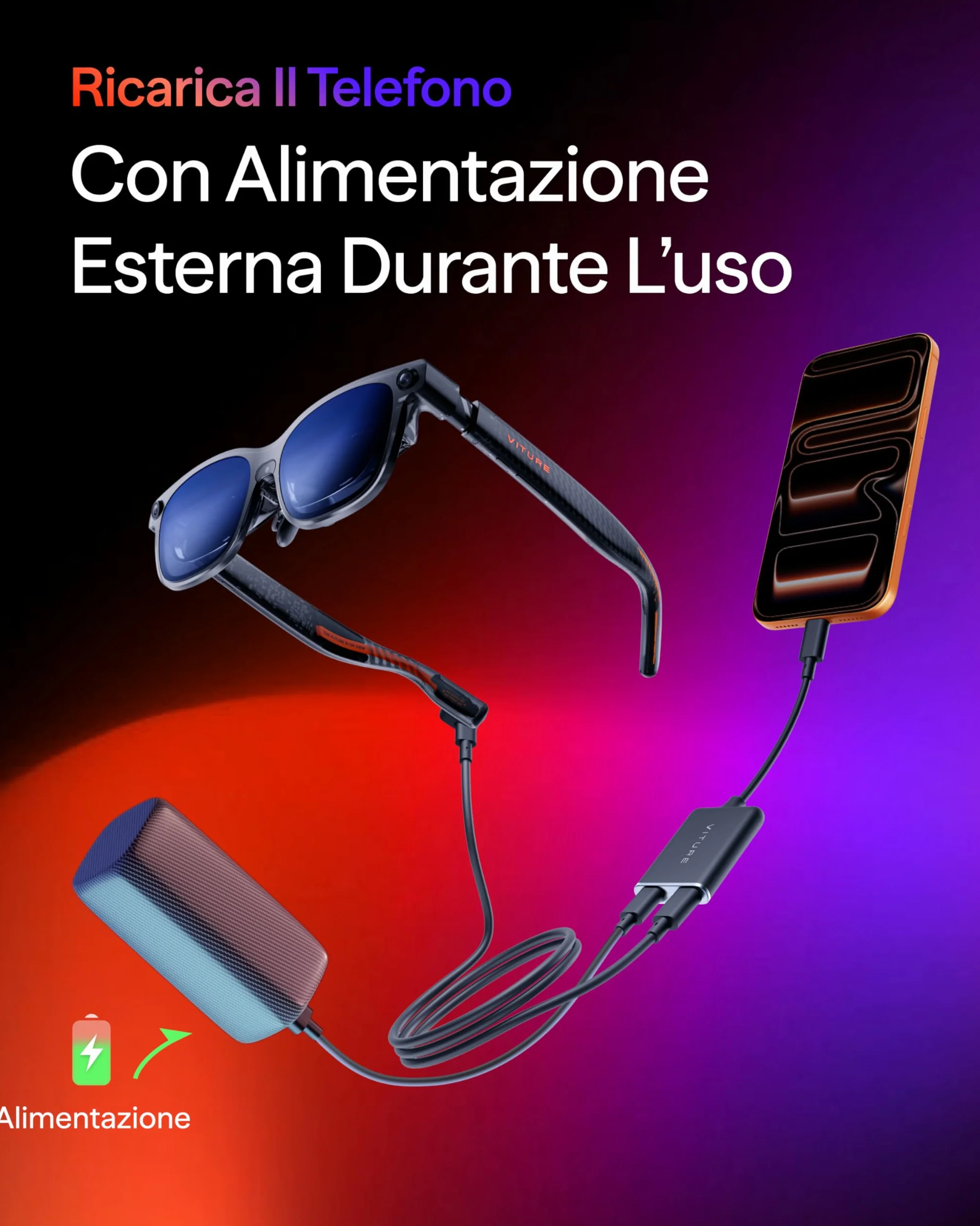 VITURE Adattatore da USB-C a occhiali e ricarica, ricarica e riproduzione, interruttore, Steam Deck