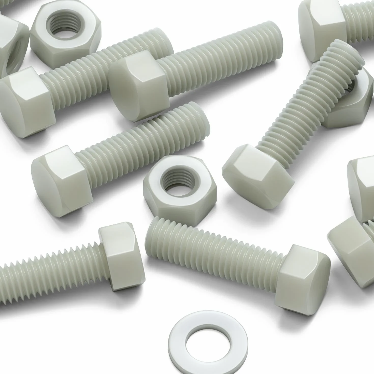 Viti M8 x 30mm Testa Esagonale in Super Nylon Rinforzato con Vetro, Dadi e Rondelle in Plastica