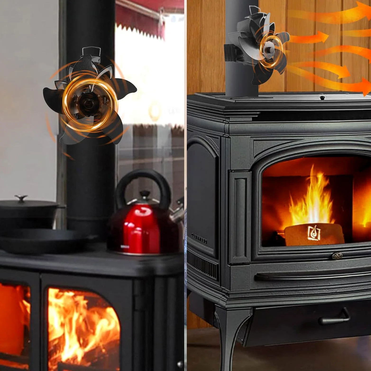 Ventilatore Per Stufa A Legna 5 Pale Non Elettrico Alimentato dal Calore | Ventilatore Per Stufa A Legna Utilizzabile con Stufe a Legna, Caminetti e Riscaldatori
