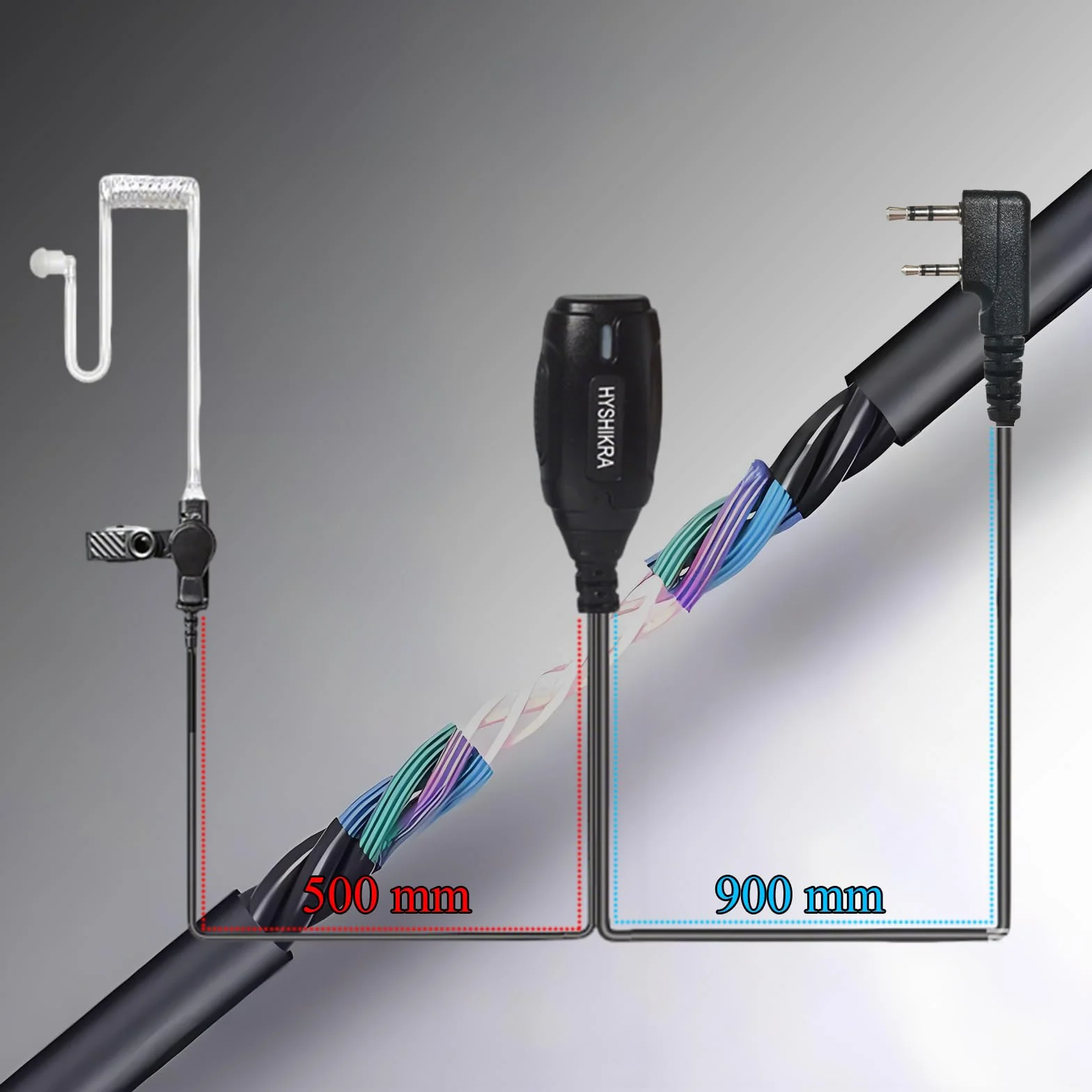 Cuffia con microfono 2 pin con pulsante PTT grande, compatibile con Kenwood eSnic Baofeng UV-5R Auricolare per radio bidirezionale per guardie del corpo di sicurezza (Tubo acustico, 1)