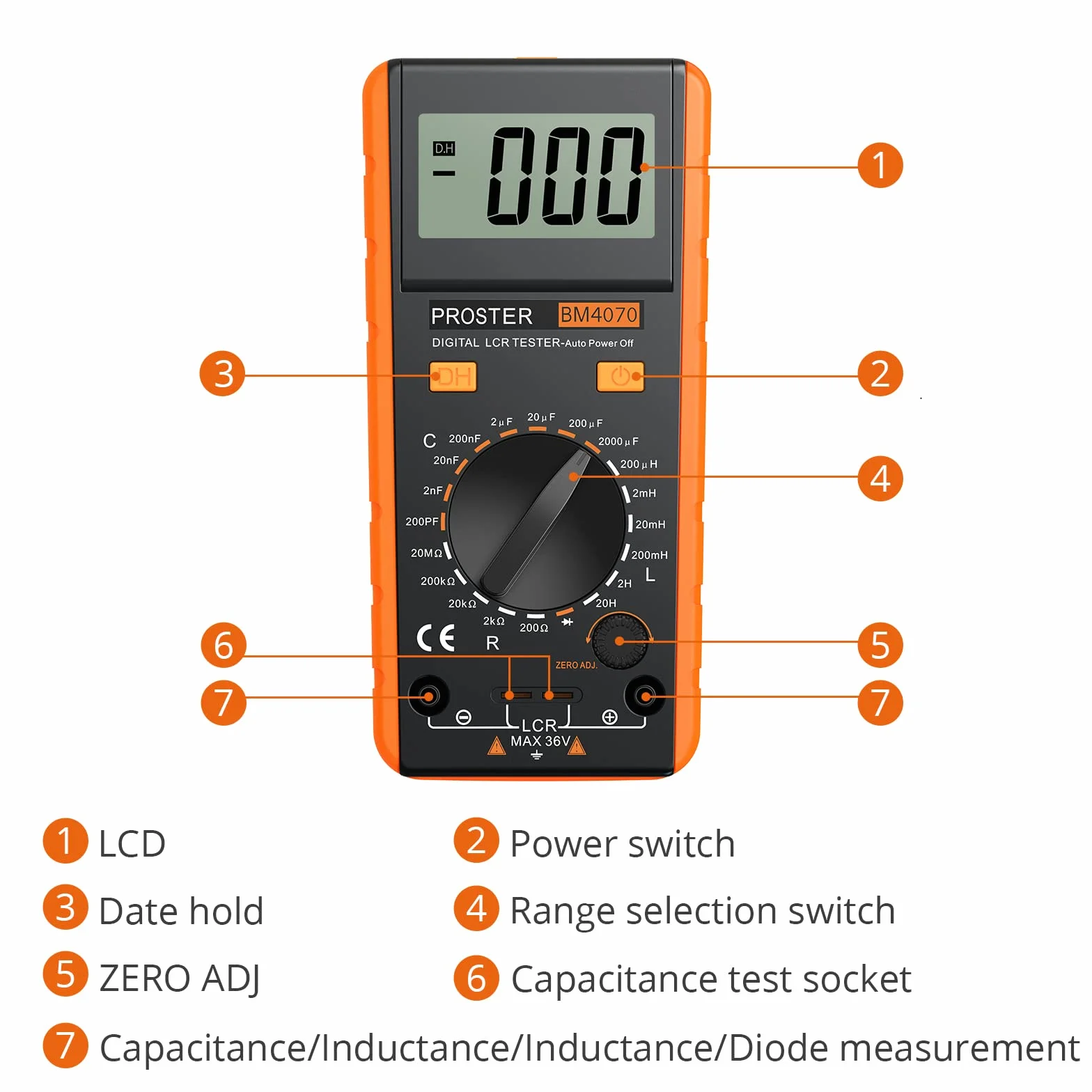 Proster LCR Meter LCD Tester Capacità Induttanza Resistenza Misuratore di Autoscarica con Display di Sovraoscillazione - Arancione