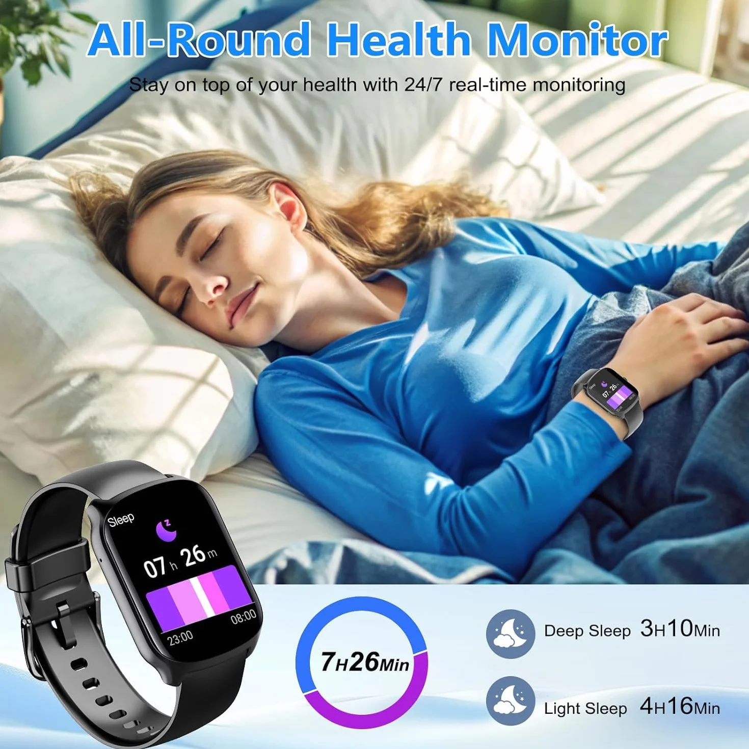 Smartwatch Uomo Donna, 1.95 schermo curvo Orologio watch Chiamate Bluetooth, 110+ Modalità Sportive Fitness watch, Contapassi Sonno Cardiofrequenzimetro, IP68 Smart watch per iOS/Android, Nero