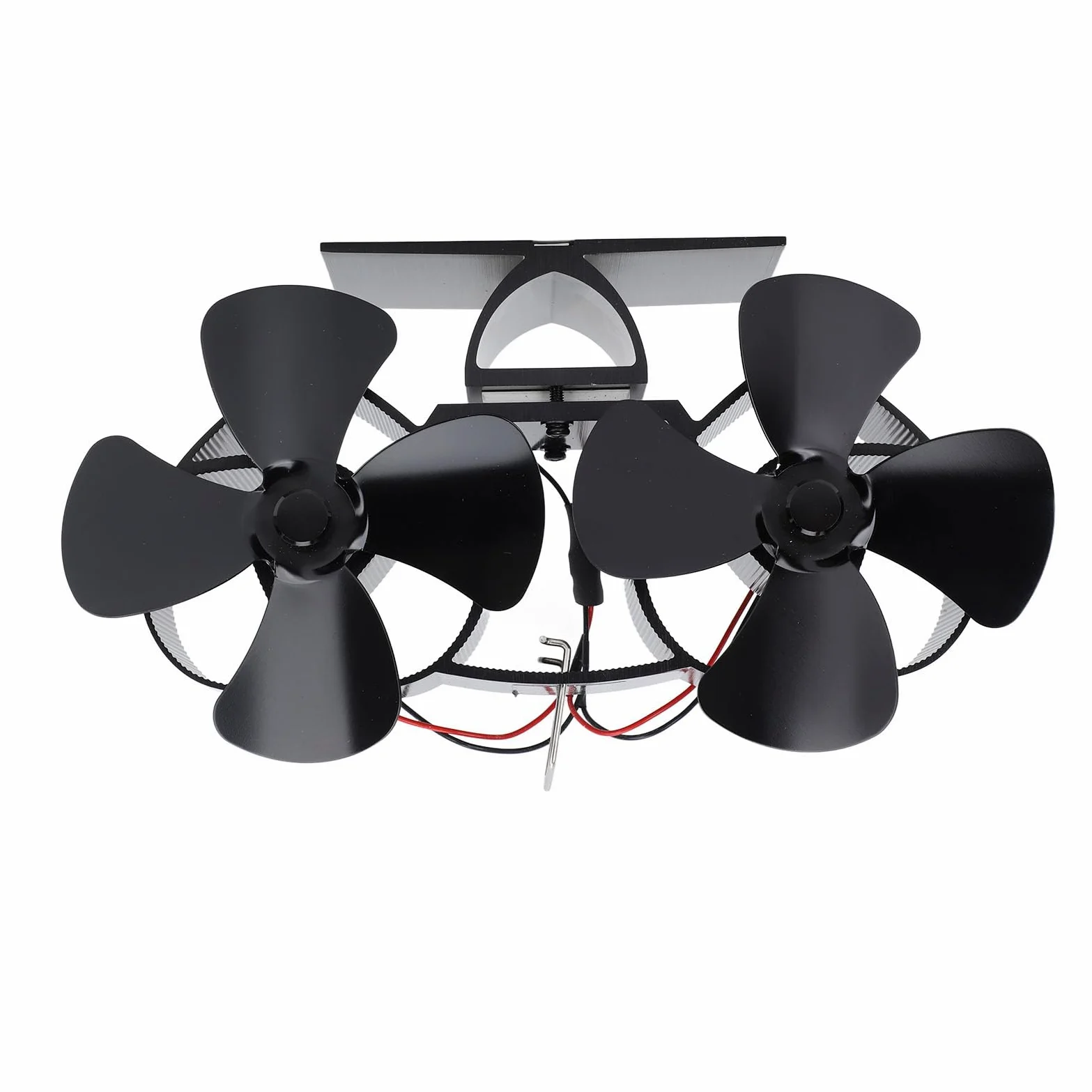 SIXRUN Ventilatore per Stufa Ventilatore per Stufa a Legna Alimentato a Calore Lega di Alluminio 4 Pale Ventola di Ricambio a Doppia Testa per a Cherosene a Legna Camino Riscaldamento Domestico
