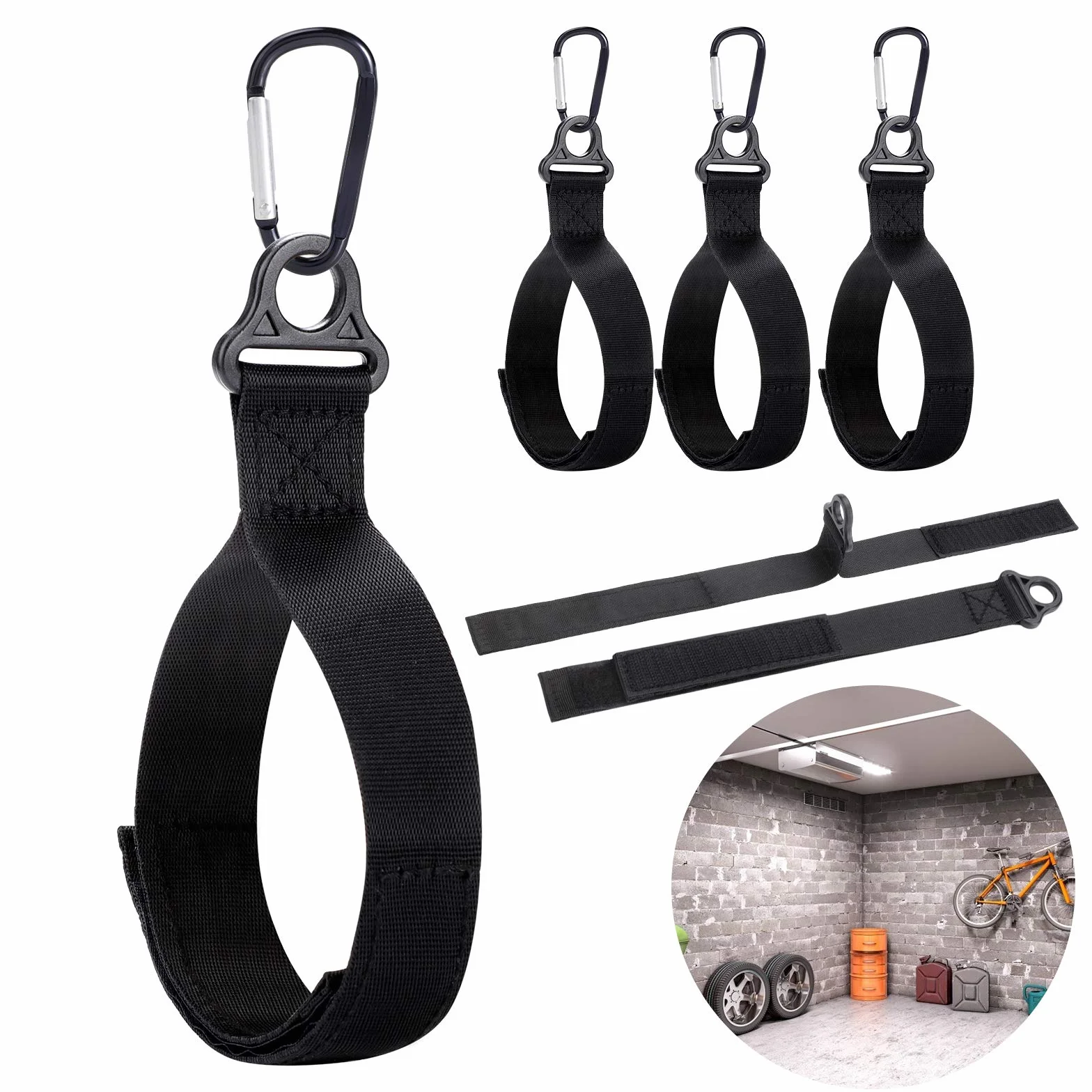 Fascette per cavi regolabili con gancio e passante 39 cm x 2,6 cm nero 6 cinghie 6 moschettoni