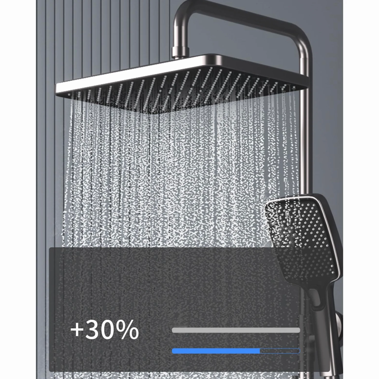 Set Doccia termostatico a 4 funzioni con Rubinetto e Display Digitale, soffione da 12", doccetta, doccetta per Bidet, beccuccio per Vasca, Grigio