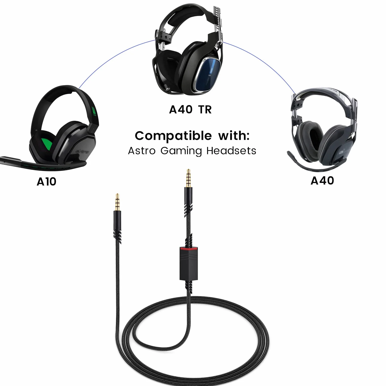 weishan Cavo di ricambio A40 per cuffie da gioco Astro A10 A40 TR, cavo audio staccabile intrecciato da 3,5 mm con interruttore muto microfono in linea, lungo 1,8 m