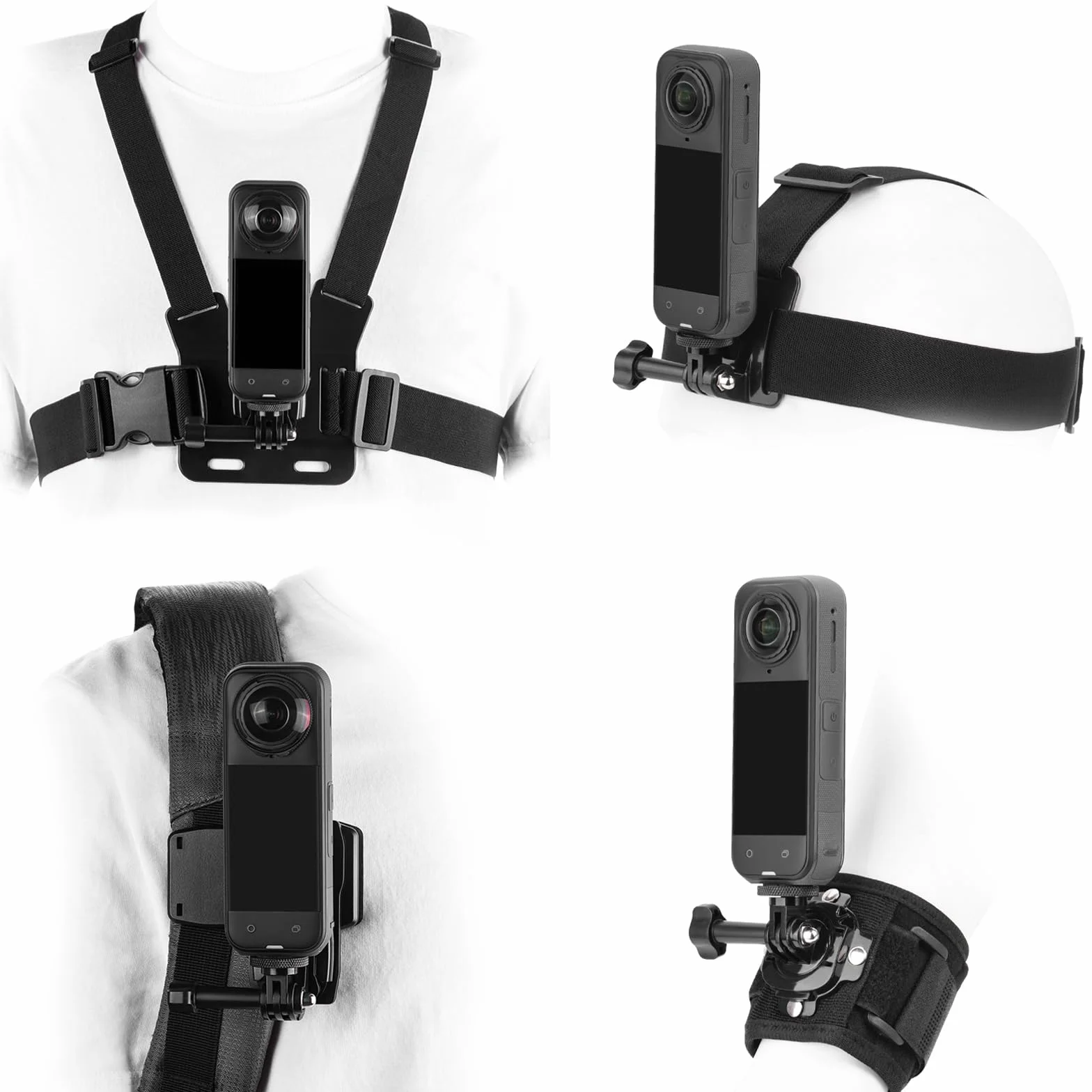 BRDRC Kit di accessori per Insta 360 X5 X4, cinghia per il petto, imbracatura per zaino, supporto da polso, adattatore rotante a 360° + rilascio rapido per Insta360 One X5 X4 X3 X2 X