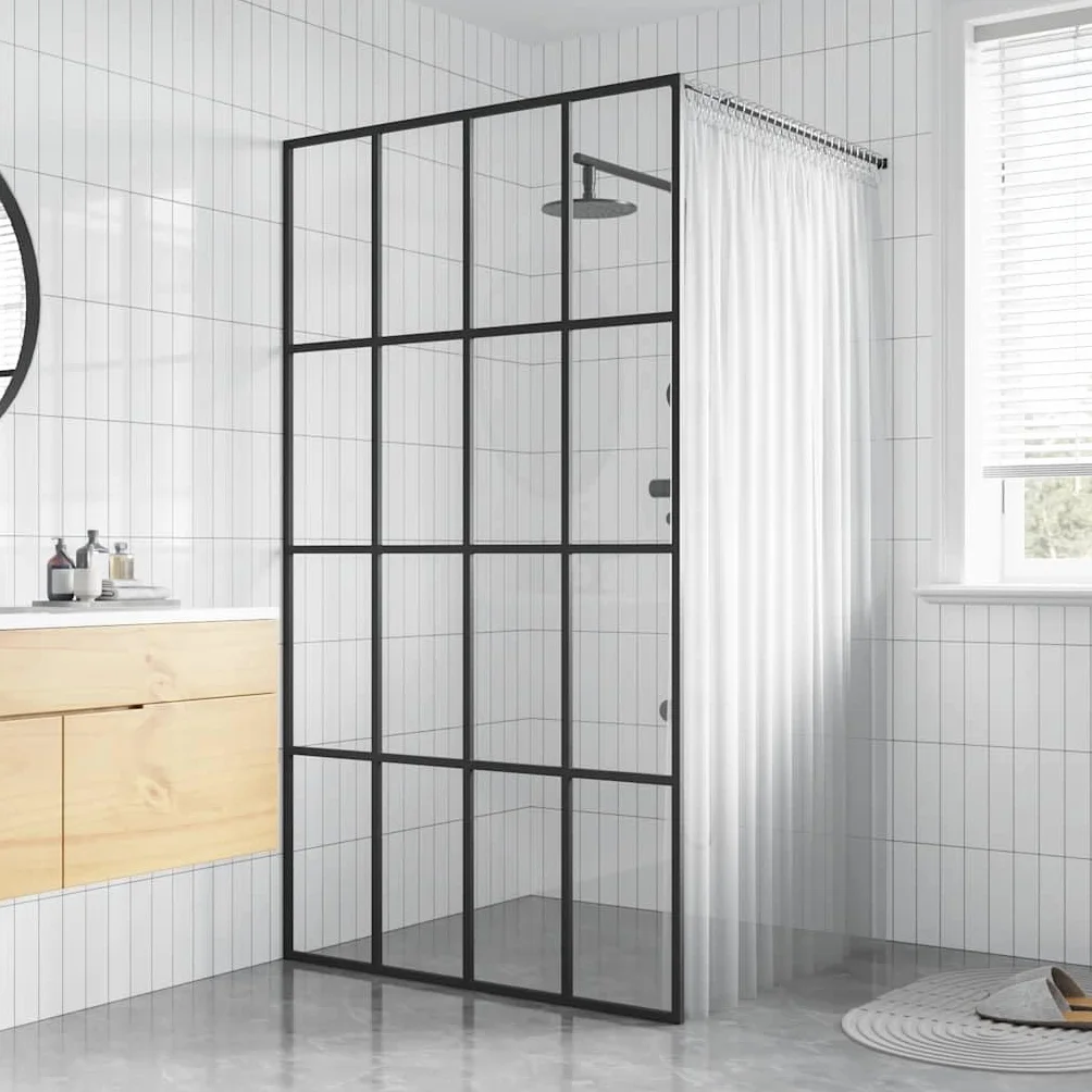 Parete doccia walk-in in vetro di sicurezza trasparente, 118 x 190 cm, con profilo in alluminio e asta di supporto regolabile in acciaio inox per paraspruzzi e stabile box doccia in bagno