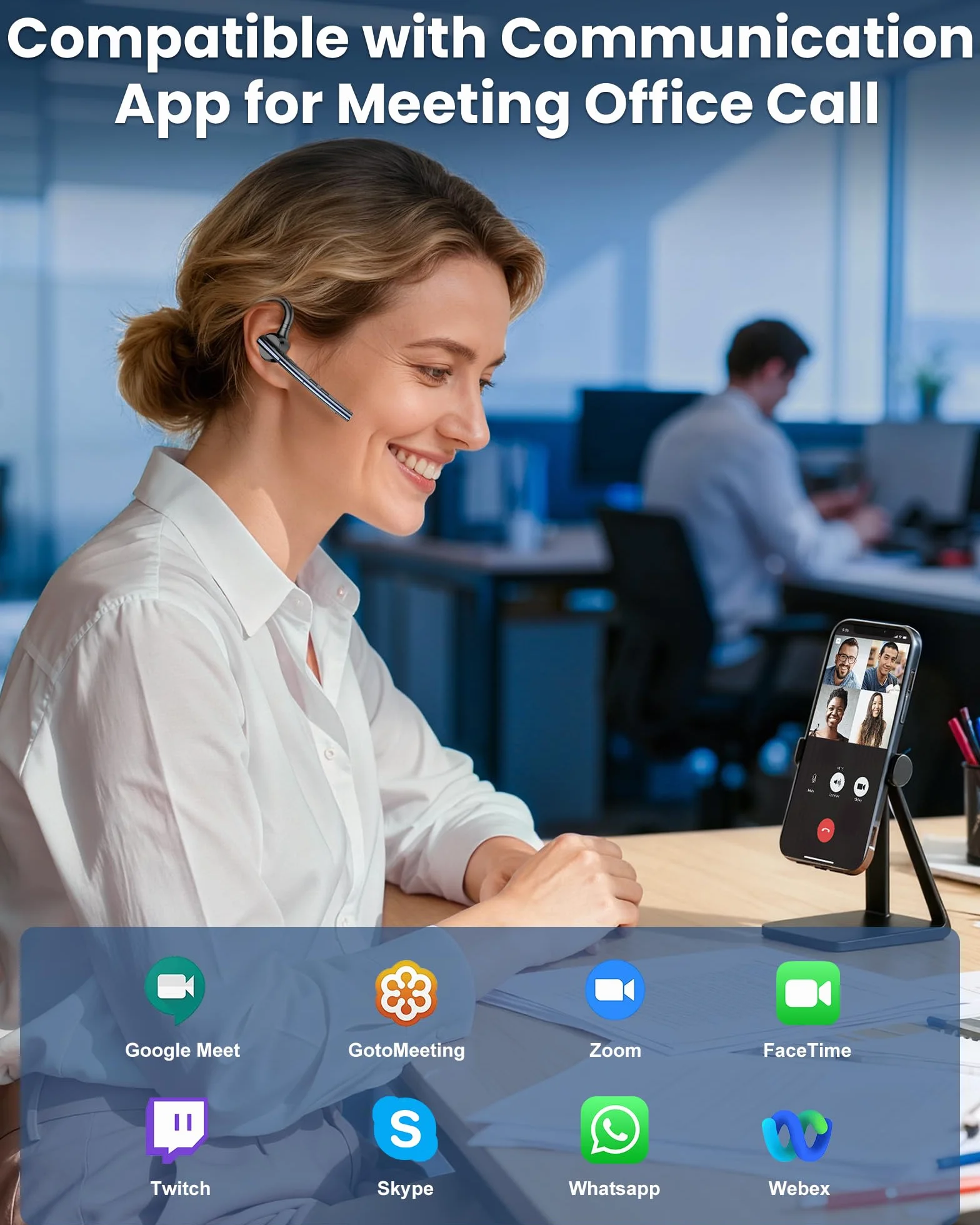 New Bee Auricolare Bluetooth Singolo V5.1 con 72 Ore di Conversazione CVC8.0 Auricolari Bluetooth Mono con Doppio Microfono con Custodia di ricarica a LED per iPhone, Android e Laptop