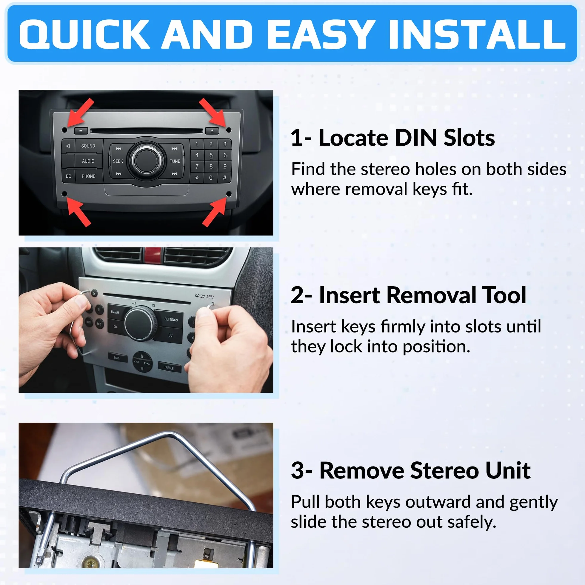 Auto Radio Rimozione Key DIN Chiavi di Sblocco per Auto/Automobile/Car Unità lettore CD Pins | Pin Universale Stereo CD40 Strumenti (2 Pezzi)